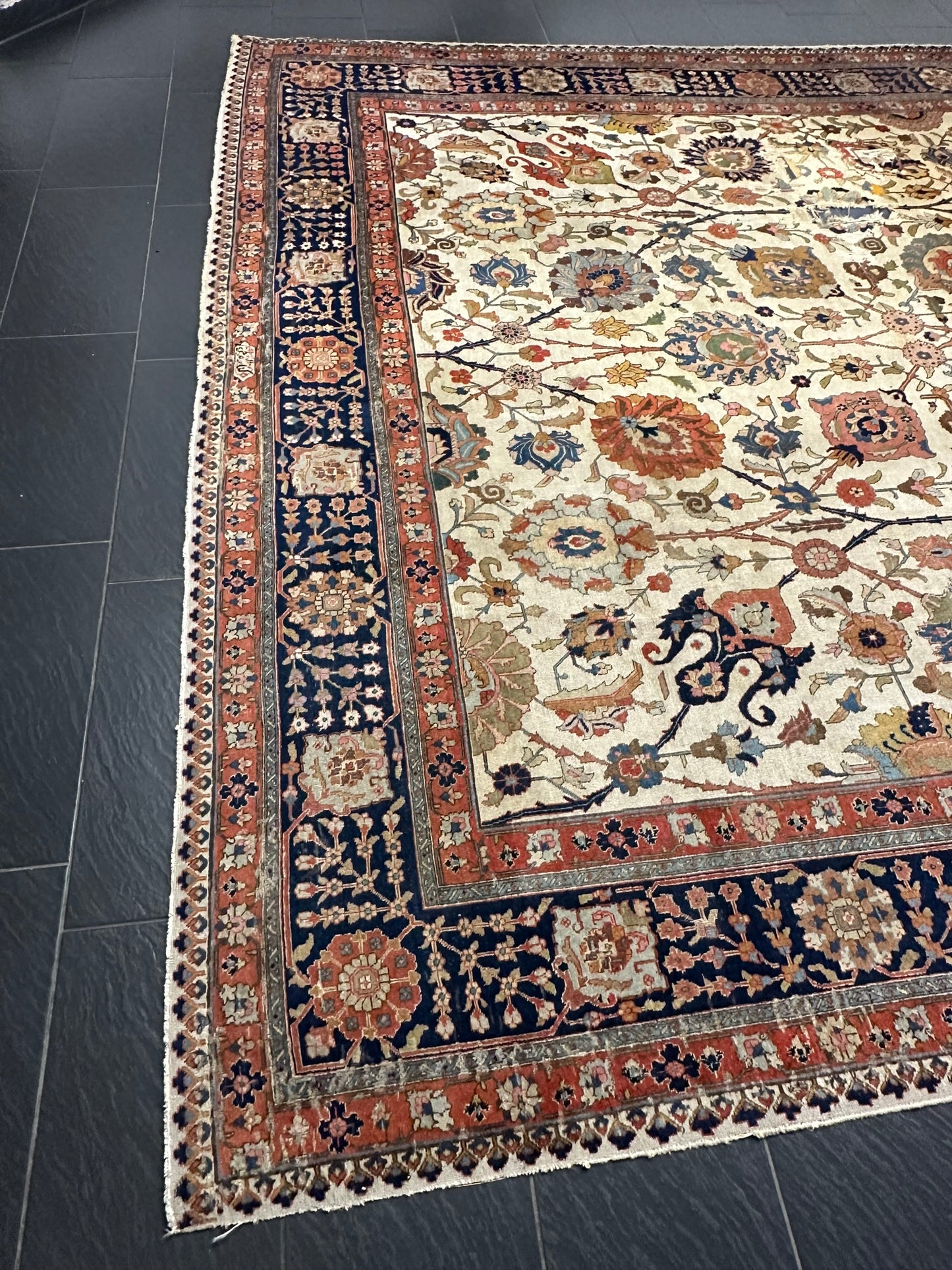 Antik Orientteppich handgeknüpft 420x310 cm Täbriz Jugendstil Naturfarben