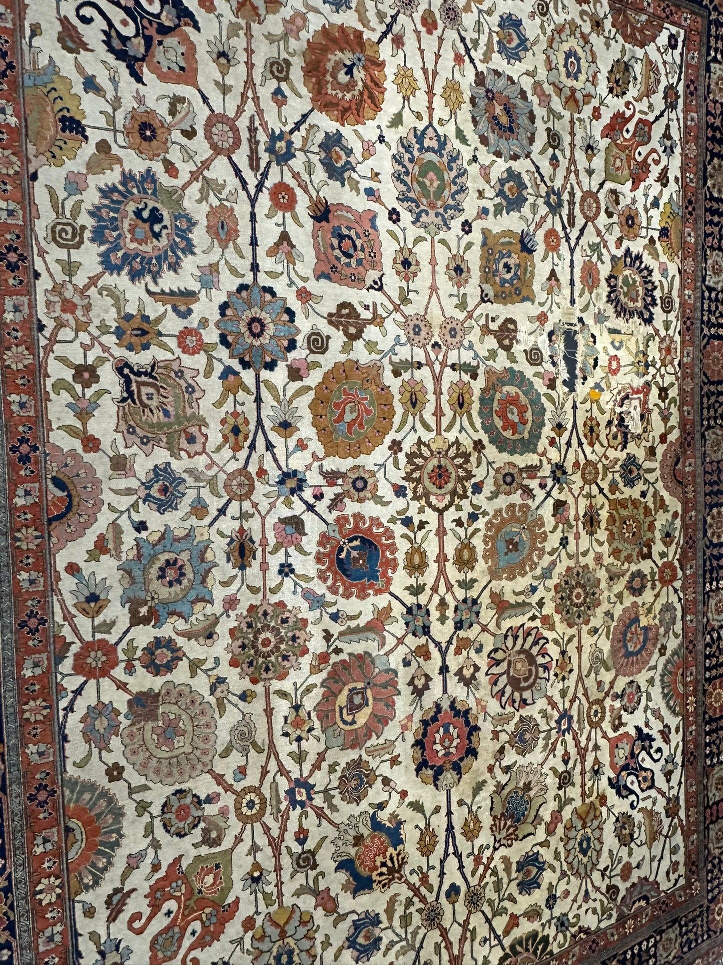 Antik Orientteppich handgeknüpft 420x310 cm Täbriz Jugendstil Naturfarben
