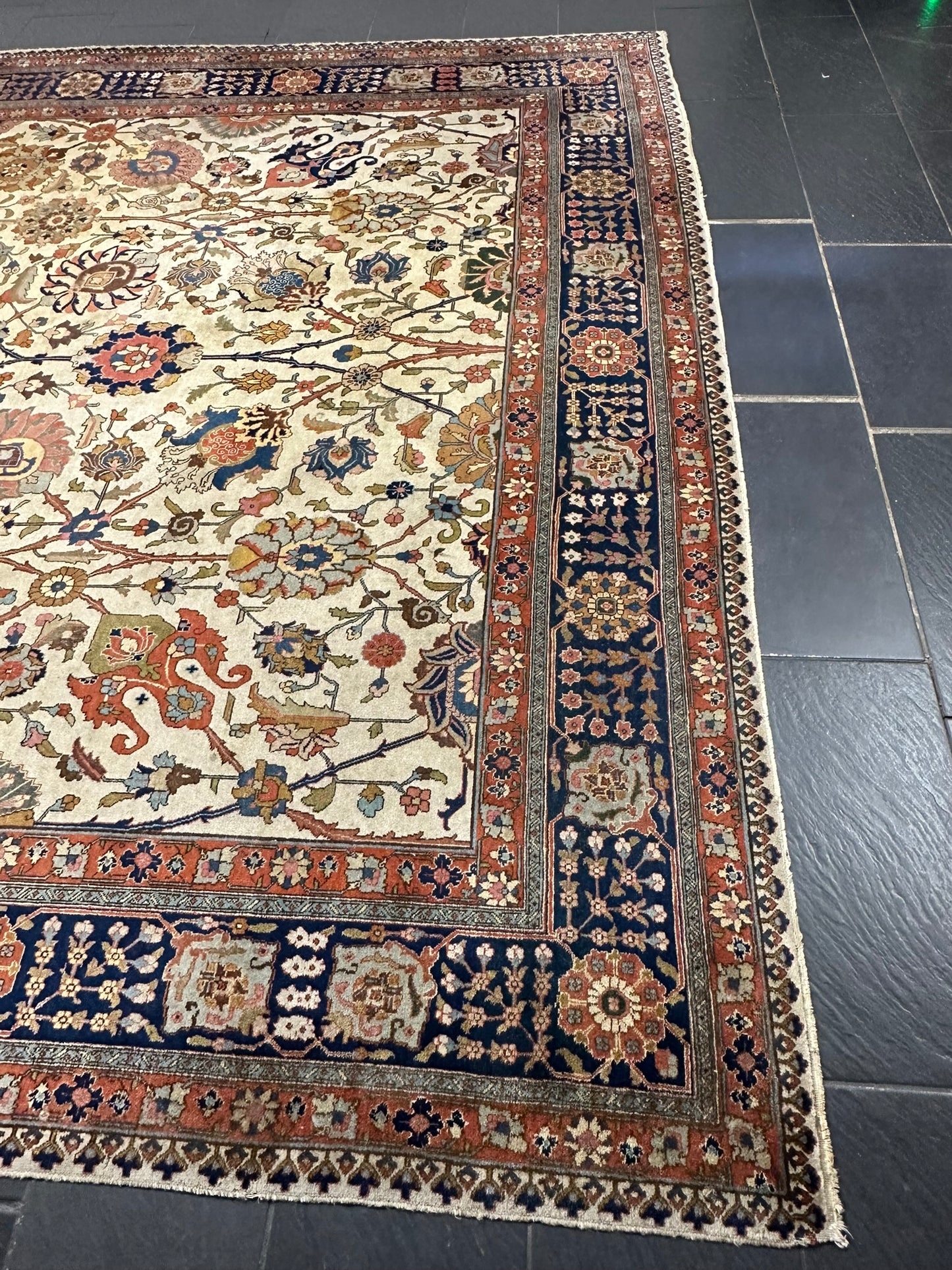 Antik Orientteppich handgeknüpft 420x310 cm Täbriz Jugendstil Naturfarben