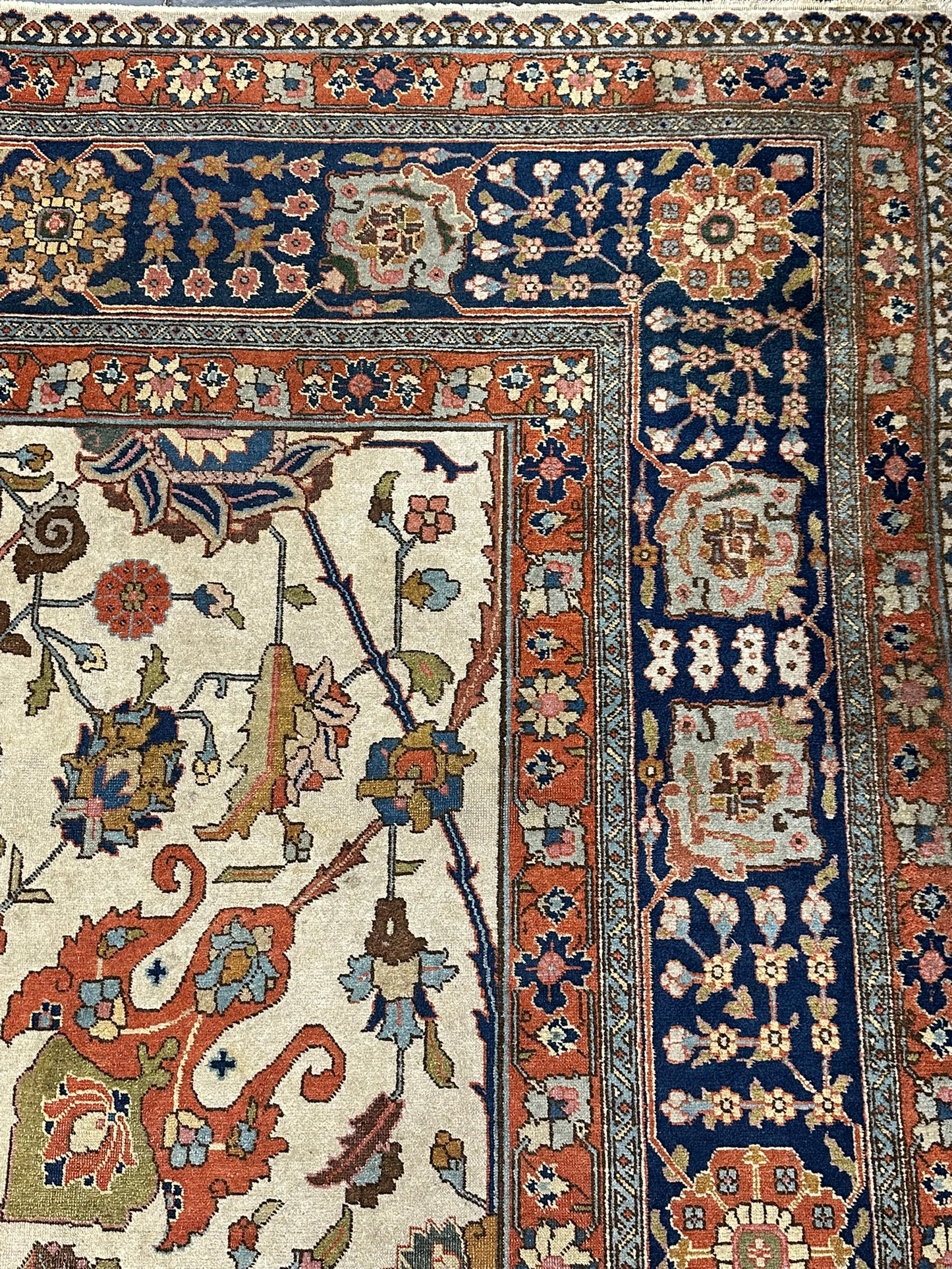 Antik Orientteppich handgeknüpft 420x310 cm Täbriz Jugendstil Naturfarben