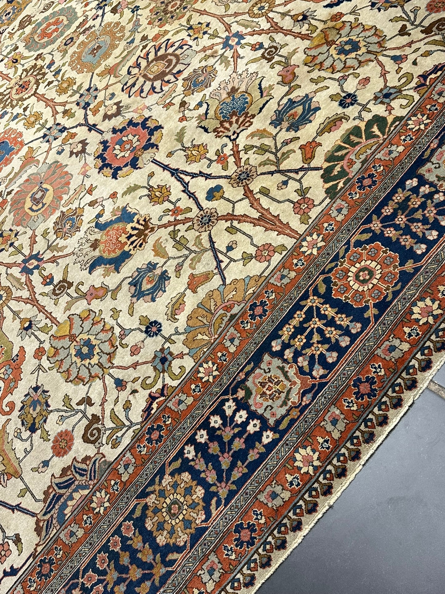 Antik Orientteppich handgeknüpft 420x310 cm Täbriz Jugendstil Naturfarben