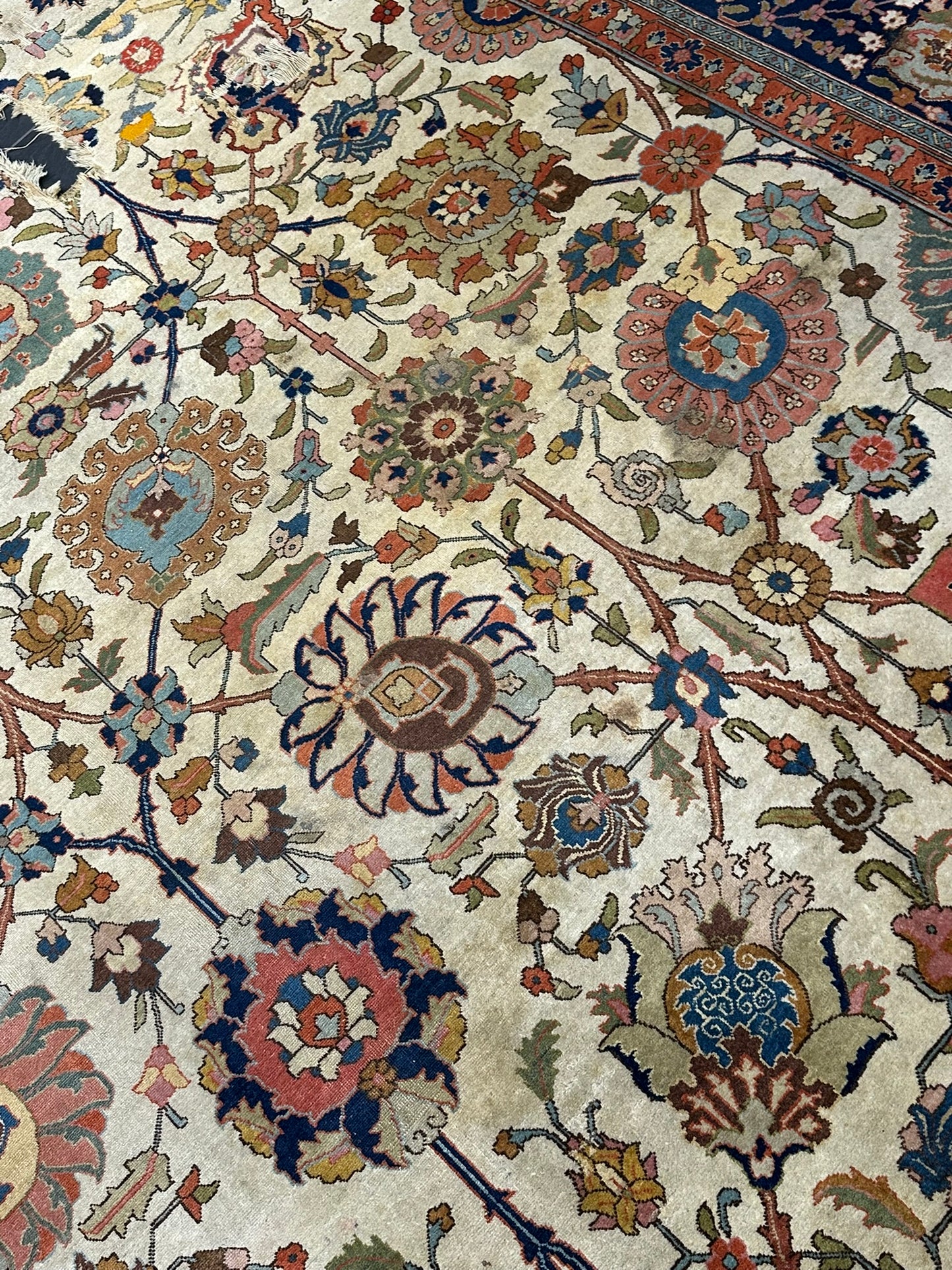 Antik Orientteppich handgeknüpft 420x310 cm Täbriz Jugendstil Naturfarben
