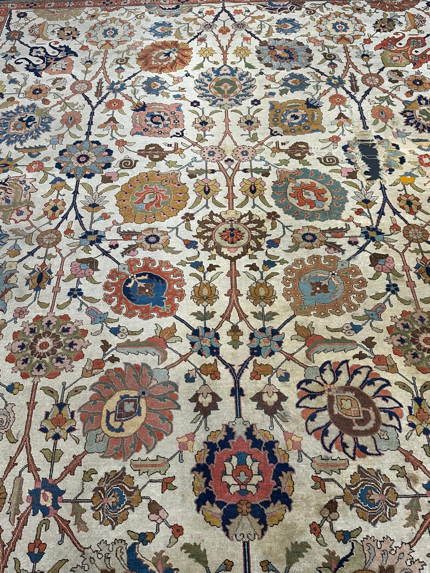 Antik Orientteppich handgeknüpft 420x310 cm Täbriz Jugendstil Naturfarben