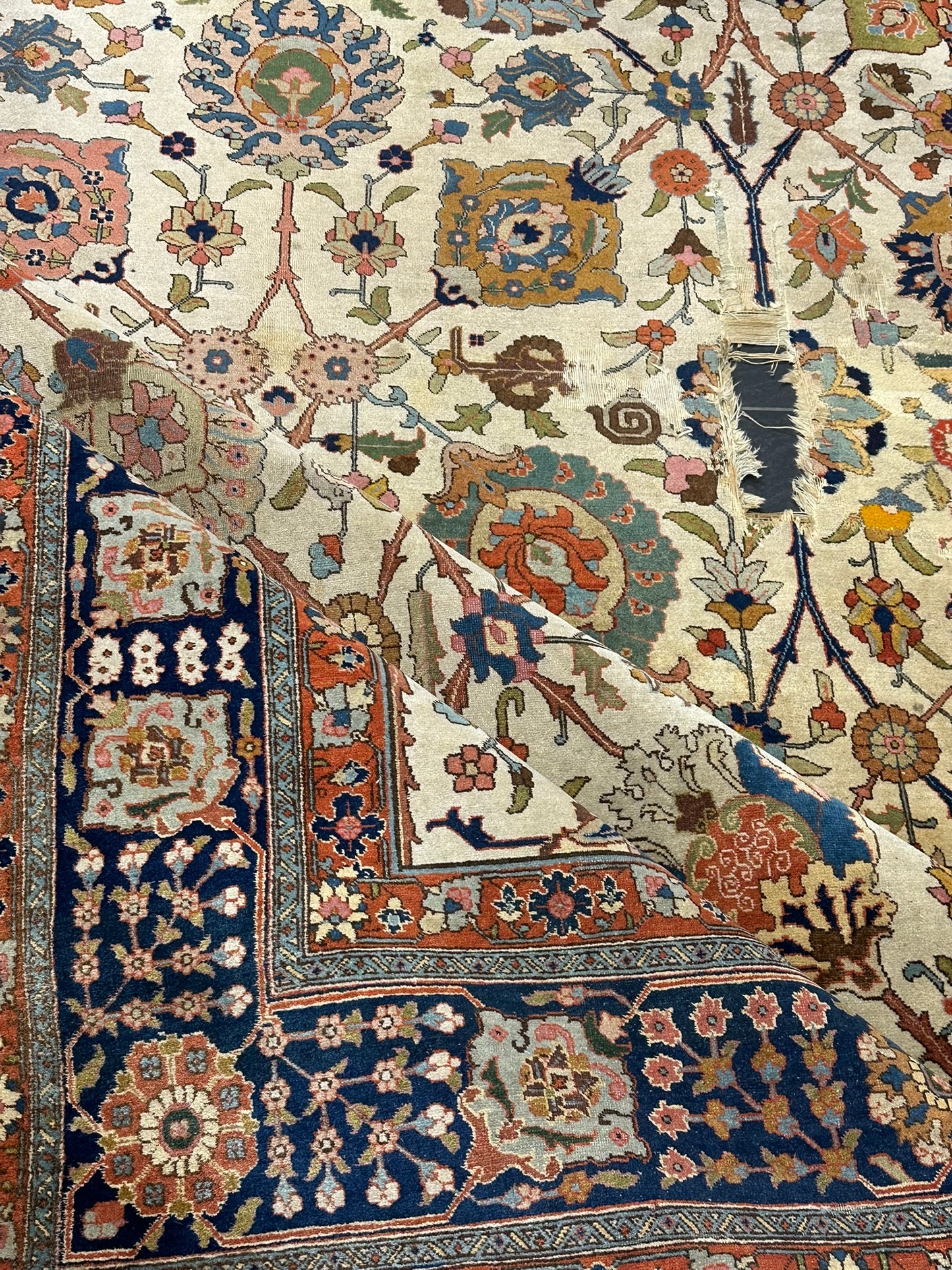 Antik Orientteppich handgeknüpft 420x310 cm Täbriz Jugendstil Naturfarben