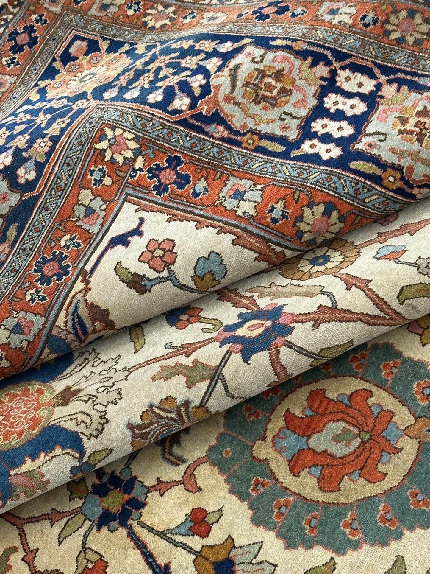 Antik Orientteppich handgeknüpft 420x310 cm Täbriz Jugendstil Naturfarben