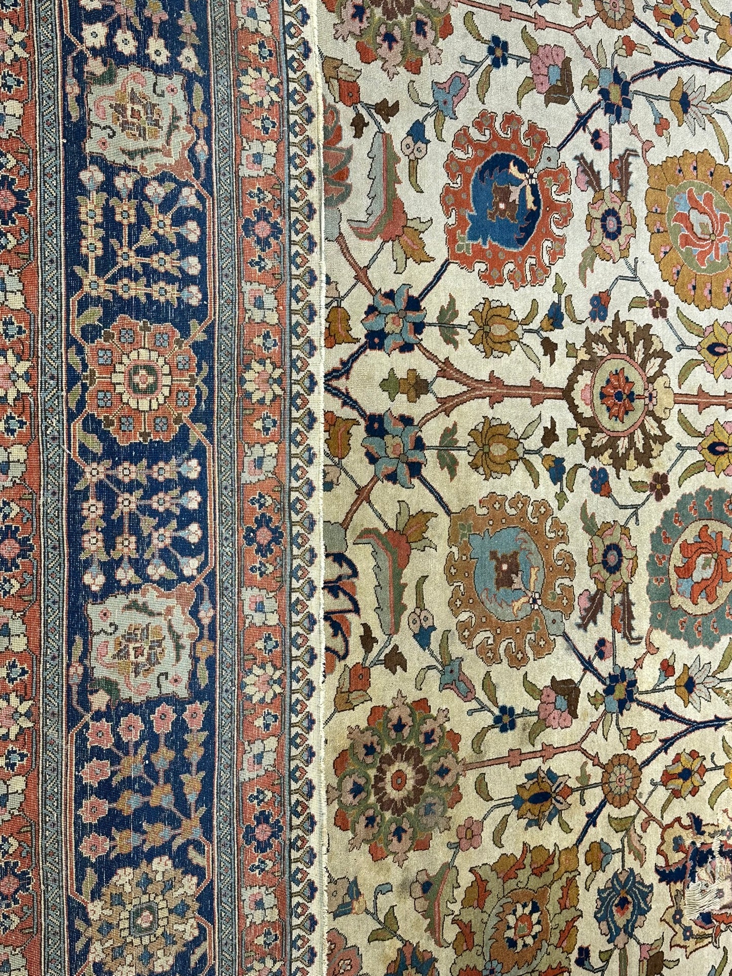 Antik Orientteppich handgeknüpft 420x310 cm Täbriz Jugendstil Naturfarben