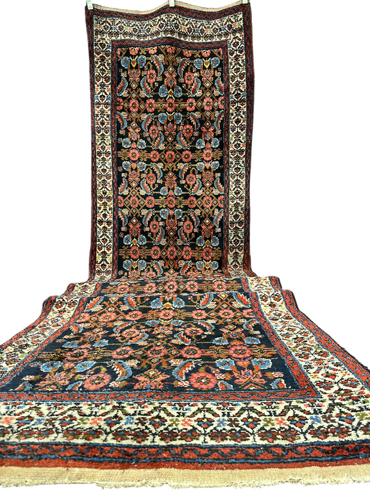 Antik Orientteppich handgeknüpft 390x103 cm Malayer Läufer naturfarben