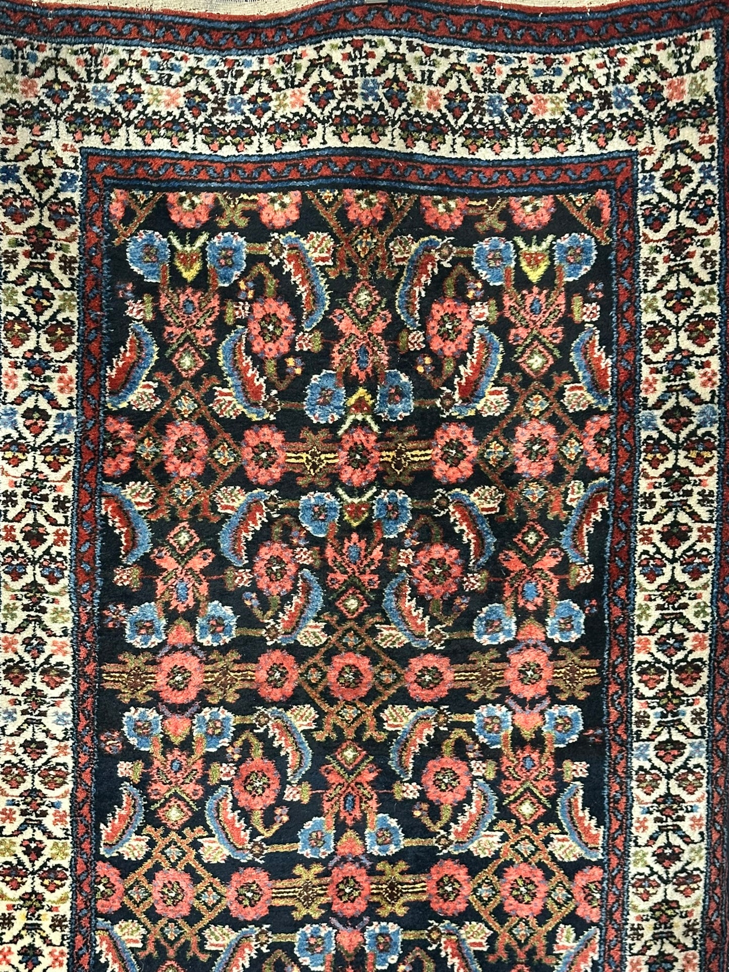 Antik Orientteppich handgeknüpft 390x103 cm Malayer Läufer naturfarben