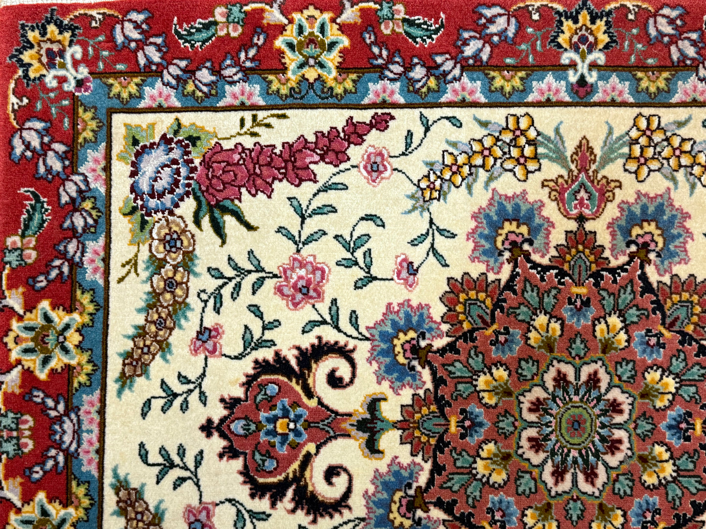 Orientteppich Täbriz Handgeknüpft Korkwolle mit Seide 69x90cm