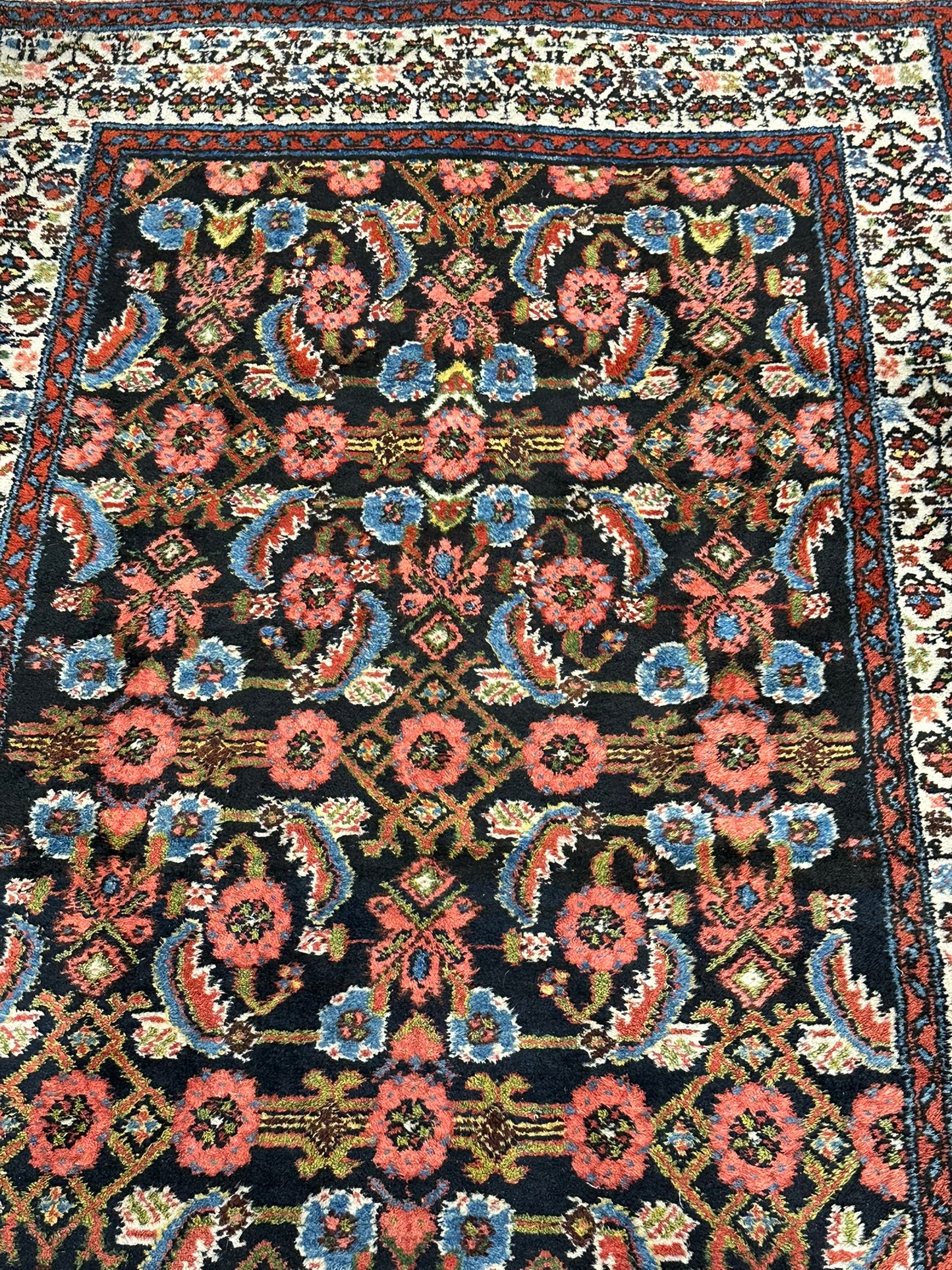 Antik Orientteppich handgeknüpft 390x103 cm Malayer Läufer naturfarben