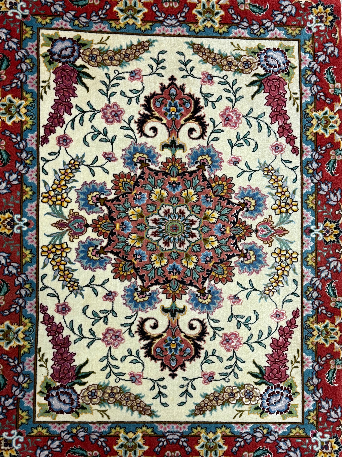 Orientteppich Täbriz Handgeknüpft Korkwolle mit Seide 69x90cm