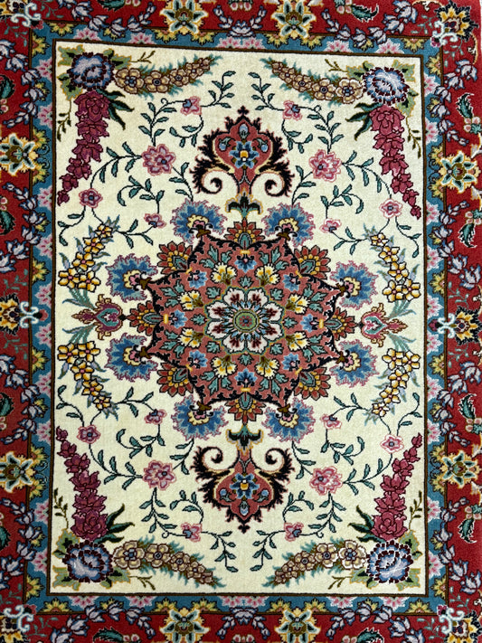 Orientteppich Täbriz Handgeknüpft Korkwolle mit Seide 69x90cm