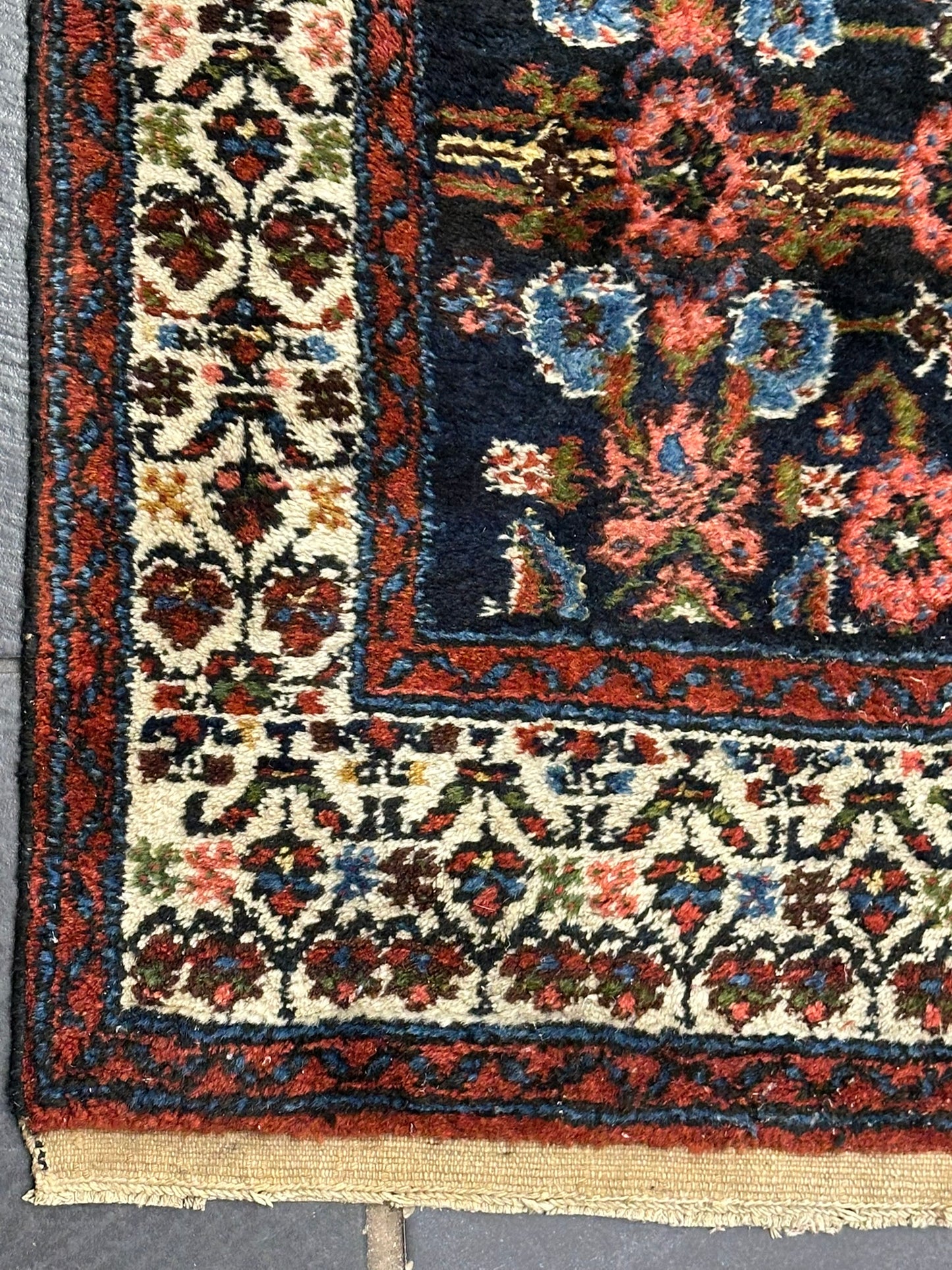 Antik Orientteppich handgeknüpft 390x103 cm Malayer Läufer naturfarben