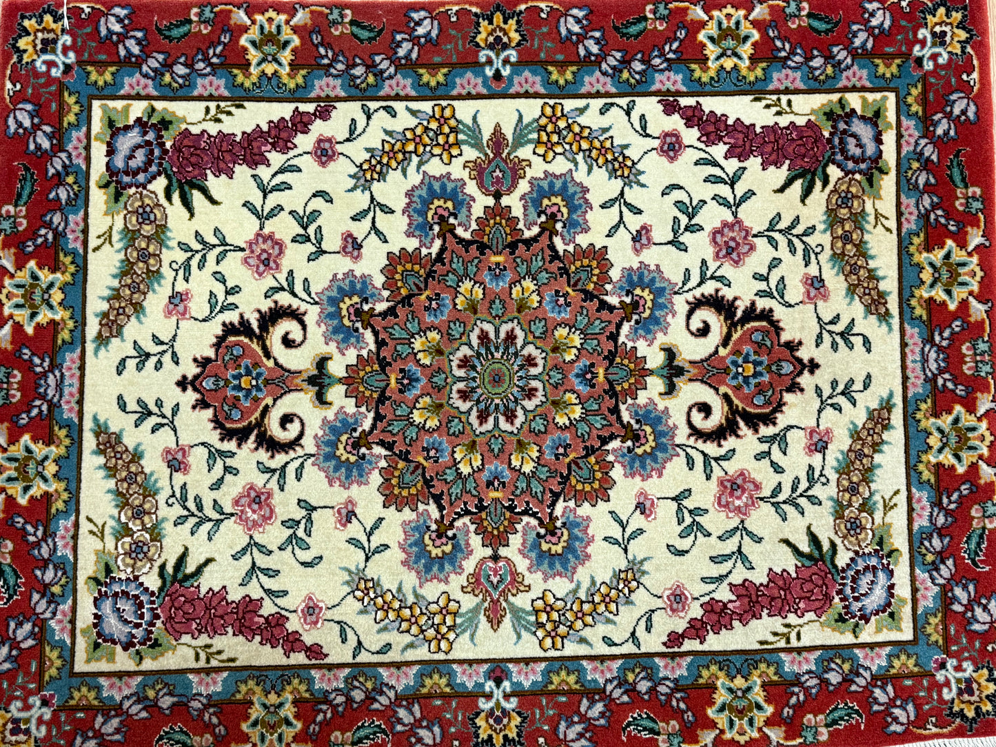 Orientteppich Täbriz Handgeknüpft Korkwolle mit Seide 69x90cm