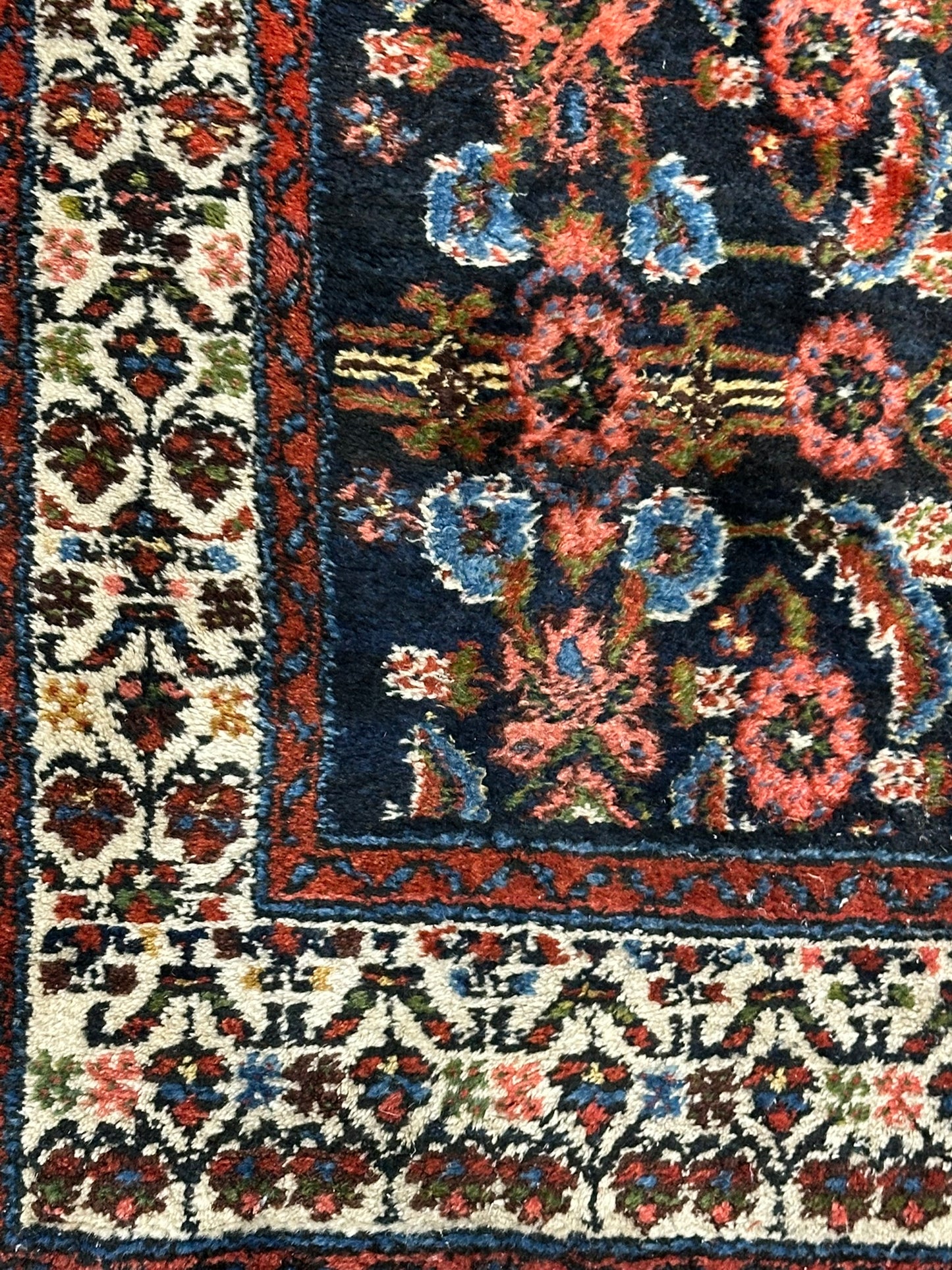 Antik Orientteppich handgeknüpft 390x103 cm Malayer Läufer naturfarben