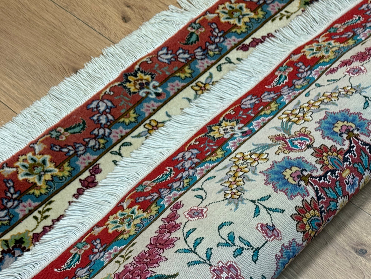 Orientteppich Täbriz Handgeknüpft Korkwolle mit Seide 69x90cm