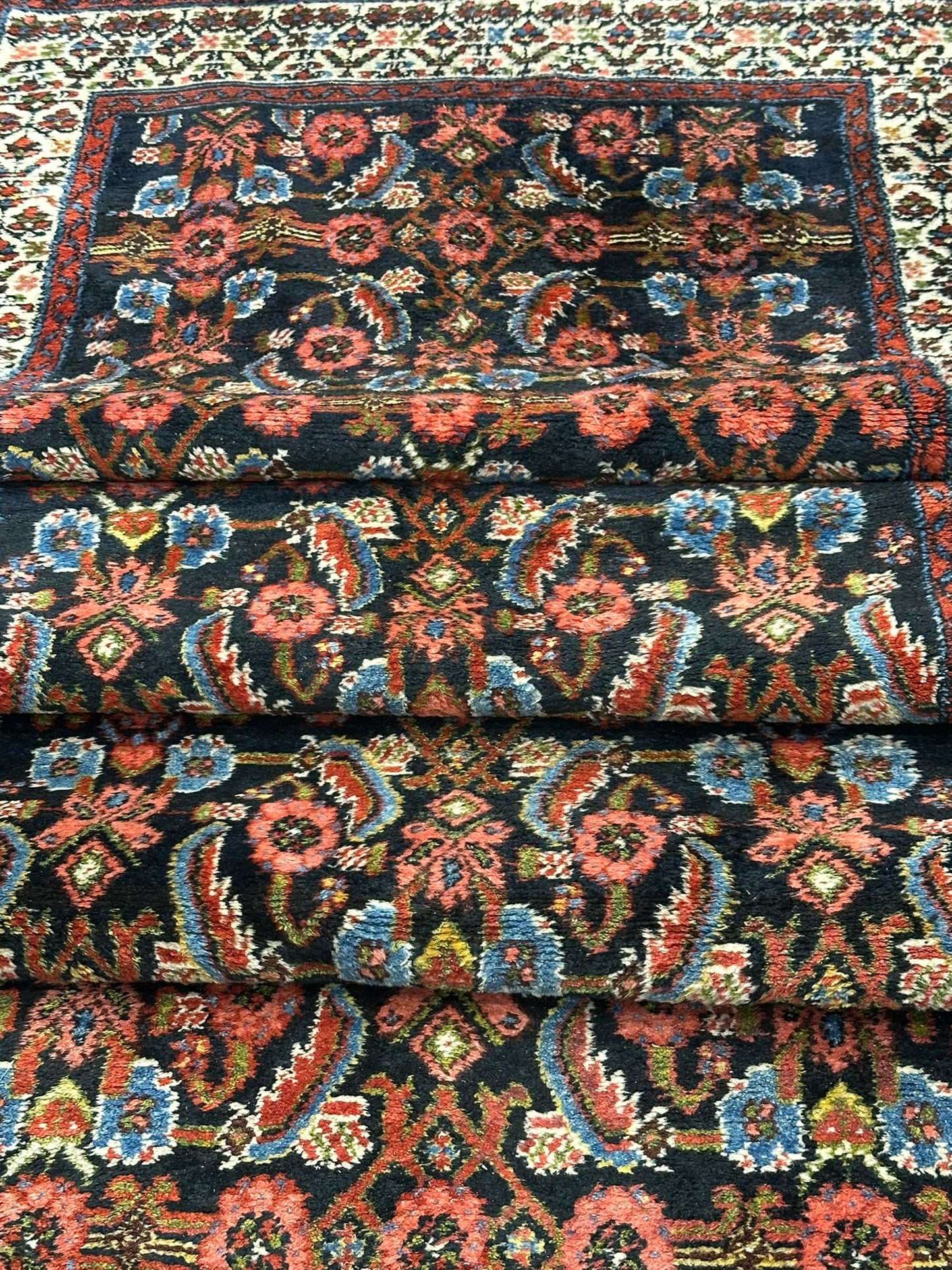 Antik Orientteppich handgeknüpft 390x103 cm Malayer Läufer naturfarben