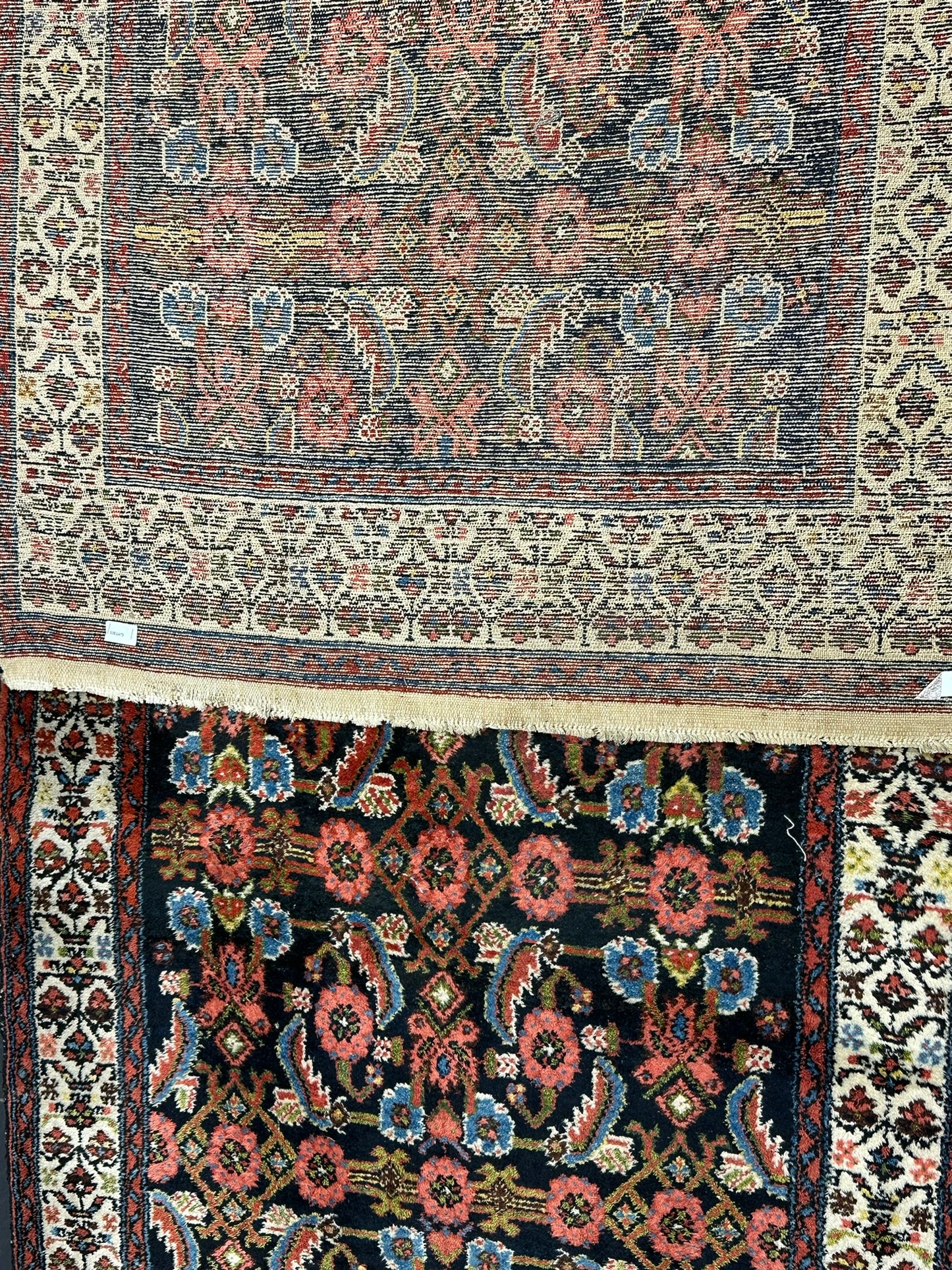 Antik Orientteppich handgeknüpft 390x103 cm Malayer Läufer naturfarben