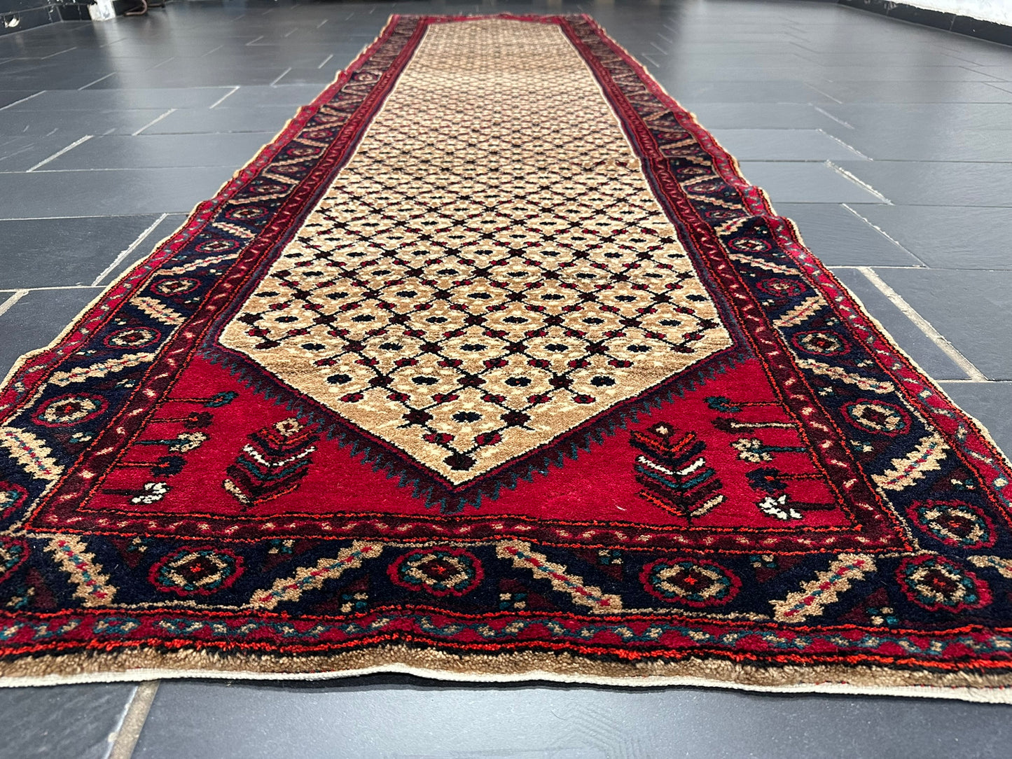 Orientteppich handgeknüpft 407x102 cm Hamadan Läufer