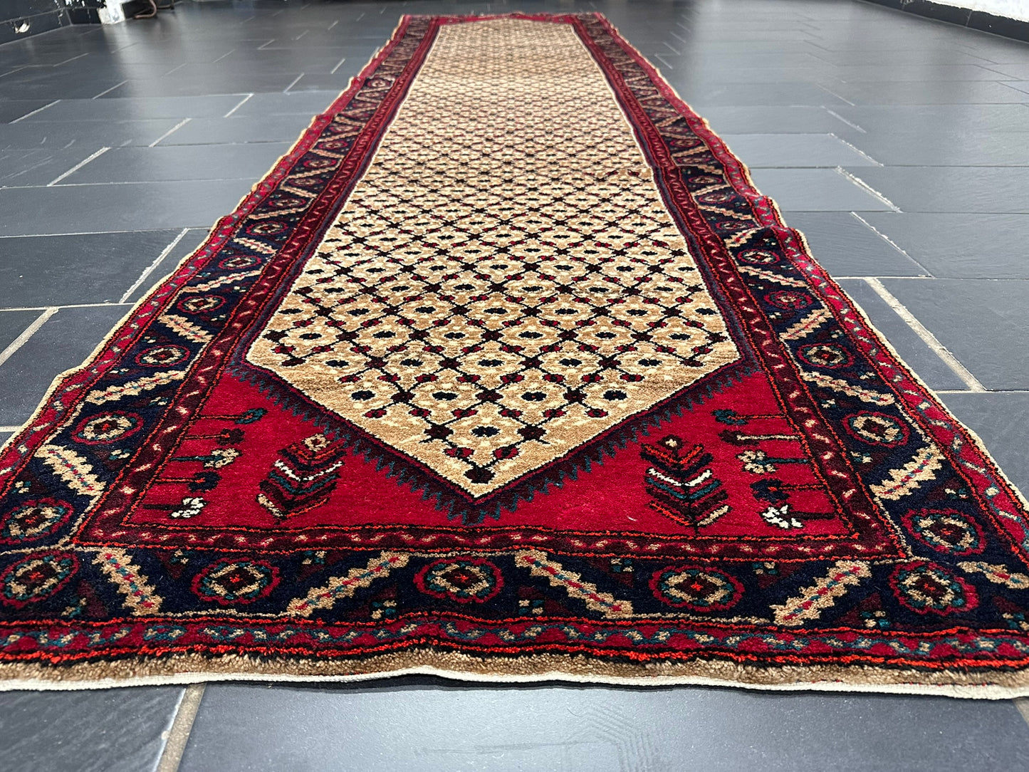 Orientteppich handgeknüpft 407x102 cm Hamadan Läufer