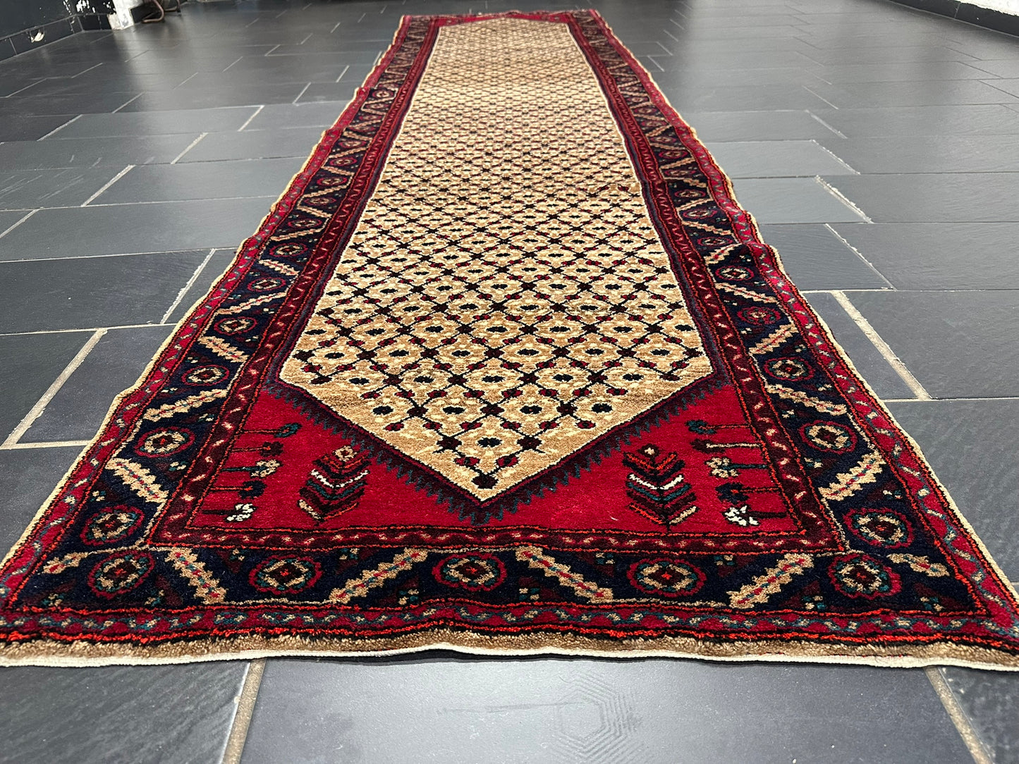 Orientteppich handgeknüpft 407x102 cm Hamadan Läufer