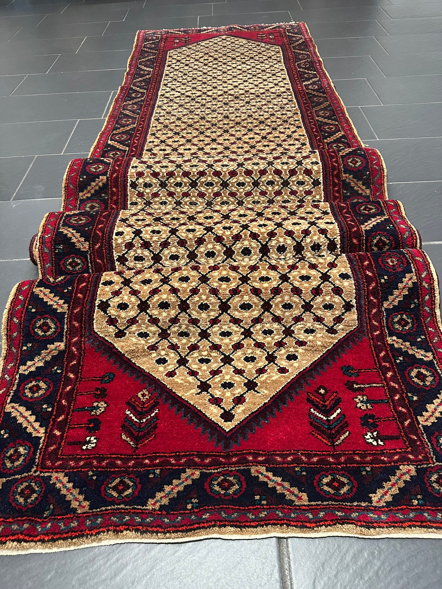 Orientteppich handgeknüpft 407x102 cm Hamadan Läufer
