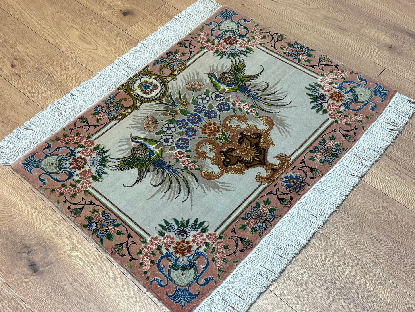 Orientteppich Täbriz – Handgeknüpft, Korkwolle mit Seide, Sehr Fein, 65 x 89 cm