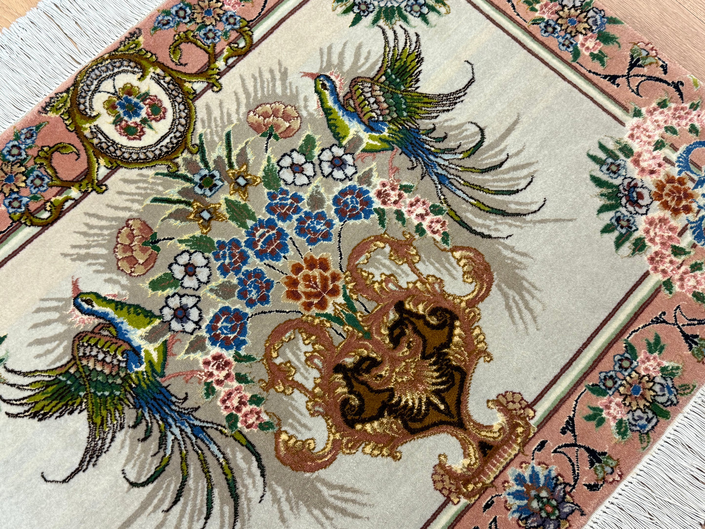 Orientteppich Täbriz – Handgeknüpft, Korkwolle mit Seide, Sehr Fein, 65 x 89 cm