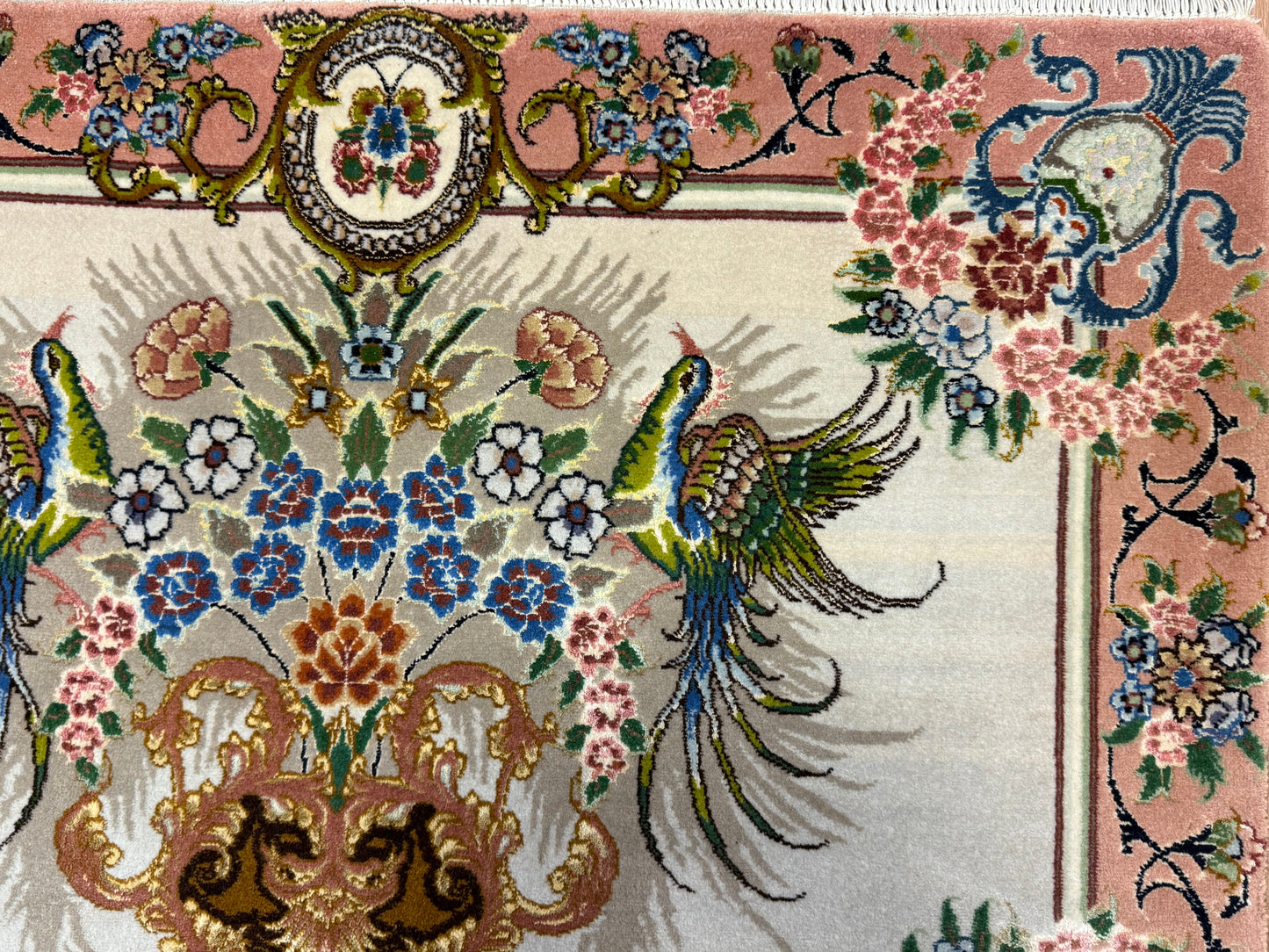 Orientteppich Täbriz – Handgeknüpft, Korkwolle mit Seide, Sehr Fein, 65 x 89 cm