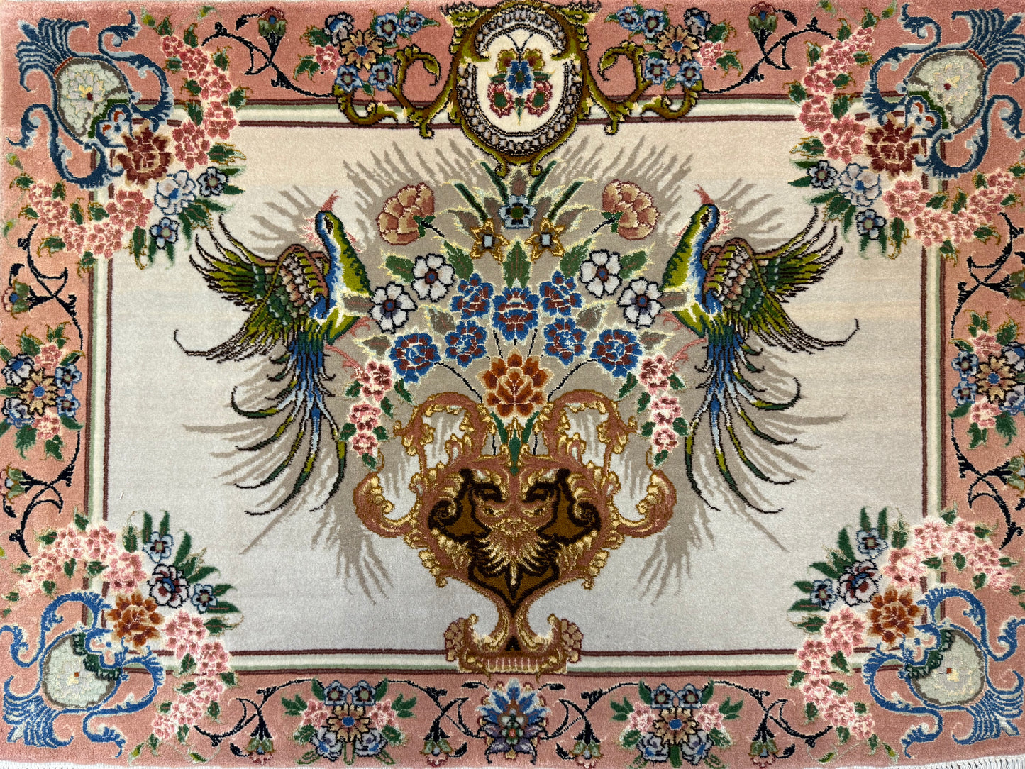 Orientteppich Täbriz – Handgeknüpft, Korkwolle mit Seide, Sehr Fein, 65 x 89 cm