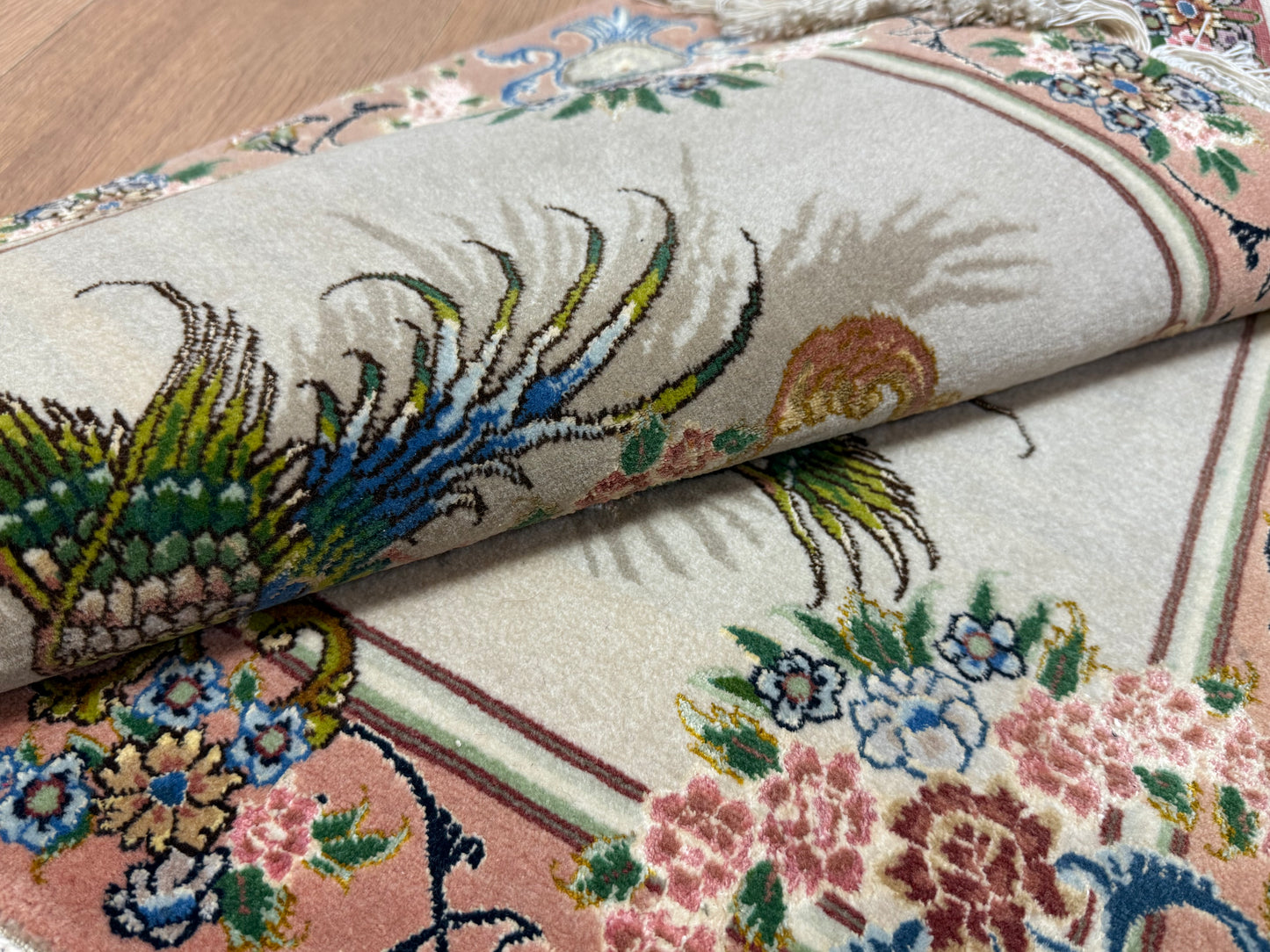 Orientteppich Täbriz – Handgeknüpft, Korkwolle mit Seide, Sehr Fein, 65 x 89 cm