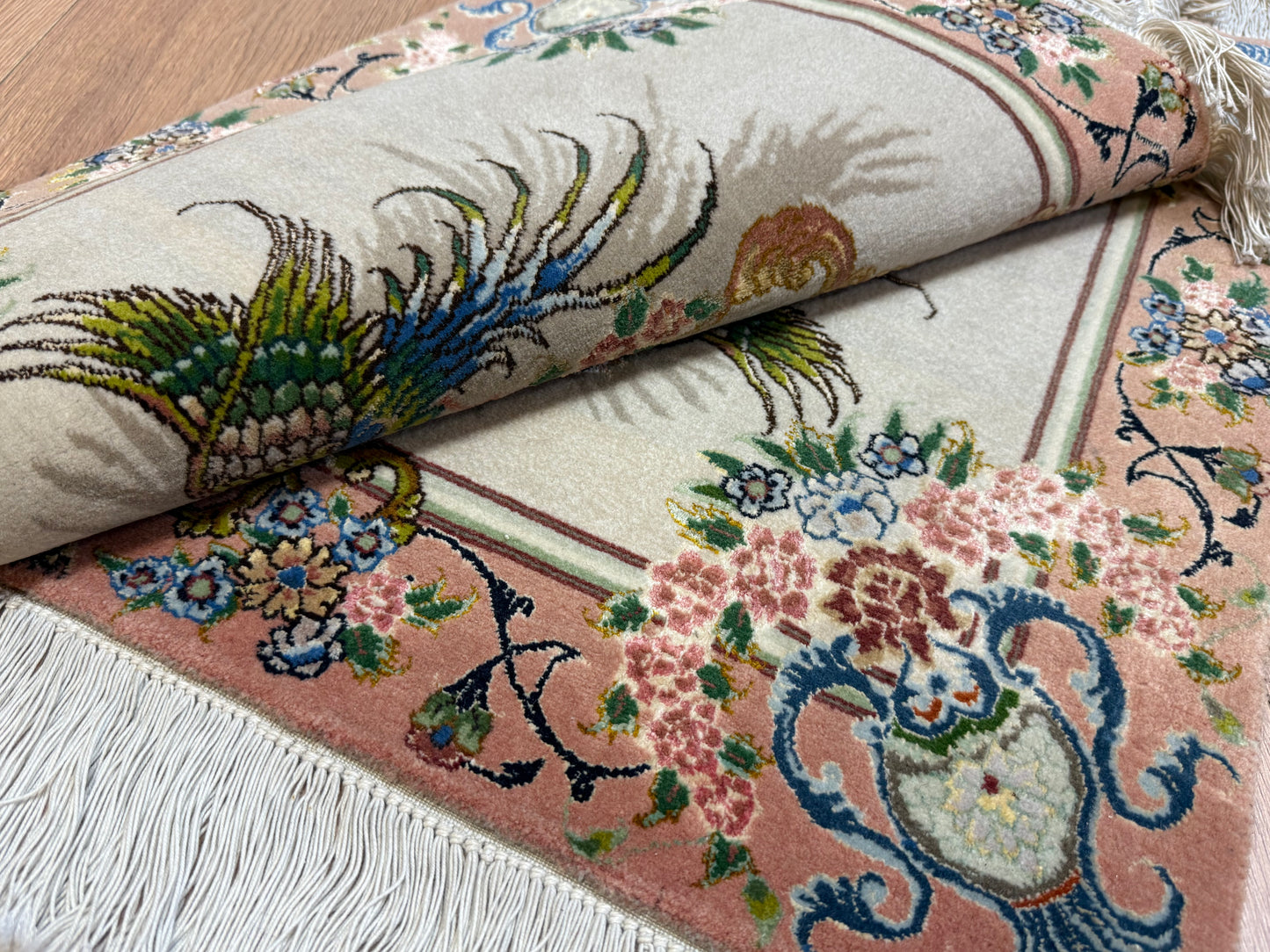 Orientteppich Täbriz – Handgeknüpft, Korkwolle mit Seide, Sehr Fein, 65 x 89 cm