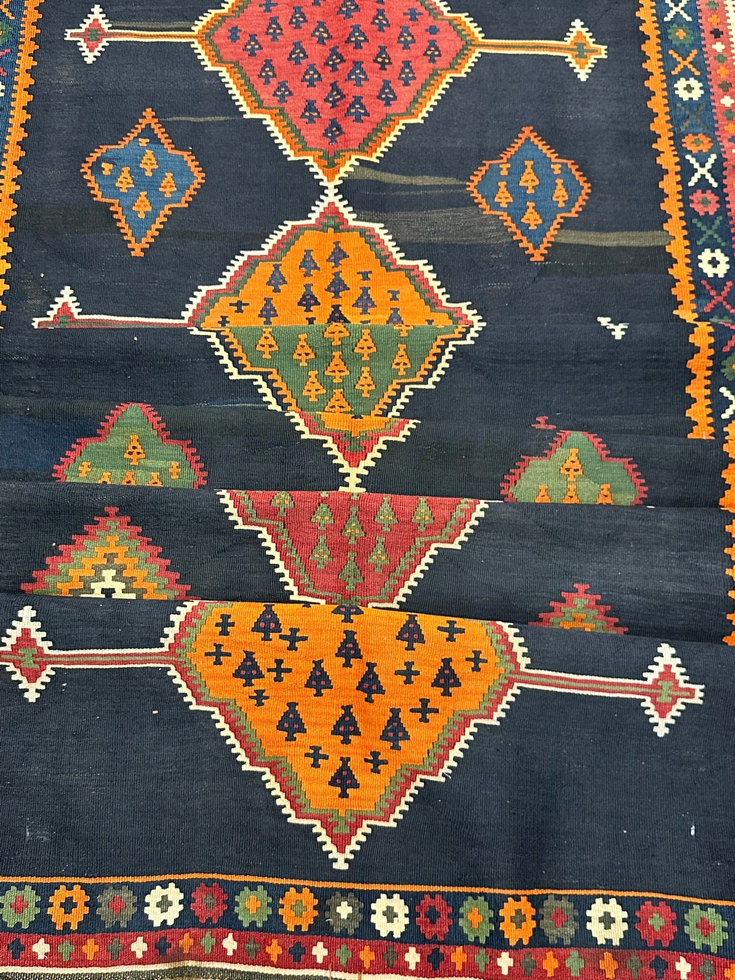 Antik Orientteppich handgeknüpft 440x140 cm Senneh Kelim Naturfarben