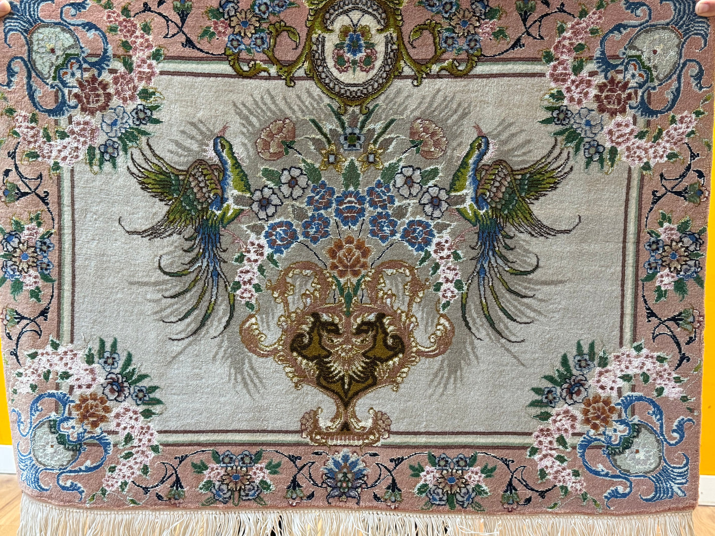 Orientteppich Täbriz – Handgeknüpft, Korkwolle mit Seide, Sehr Fein, 65 x 89 cm