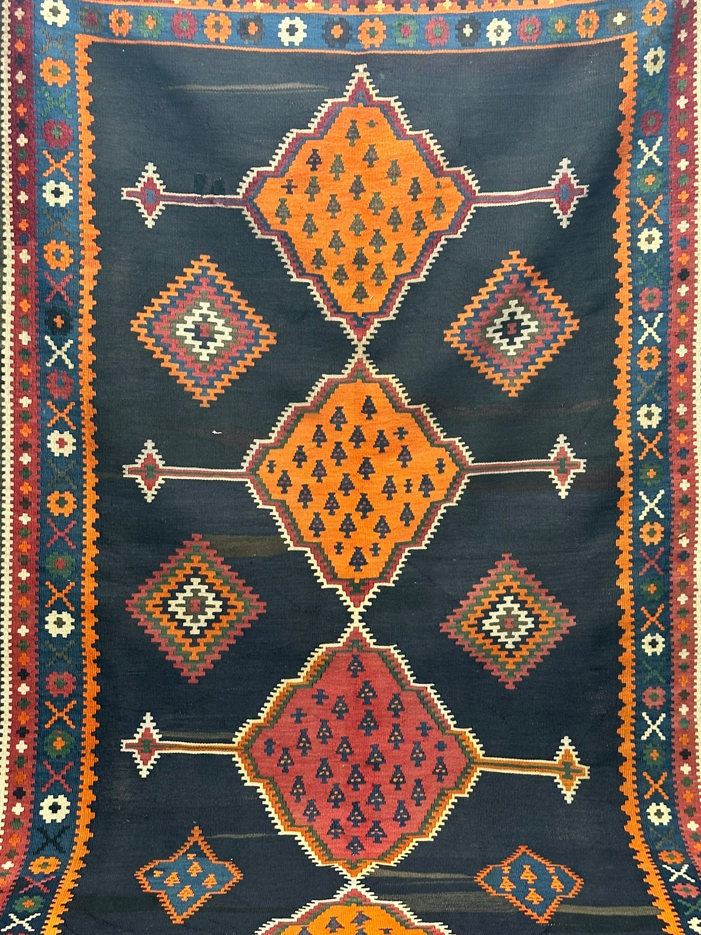 Antik Orientteppich handgeknüpft 440x140 cm Senneh Kelim Naturfarben