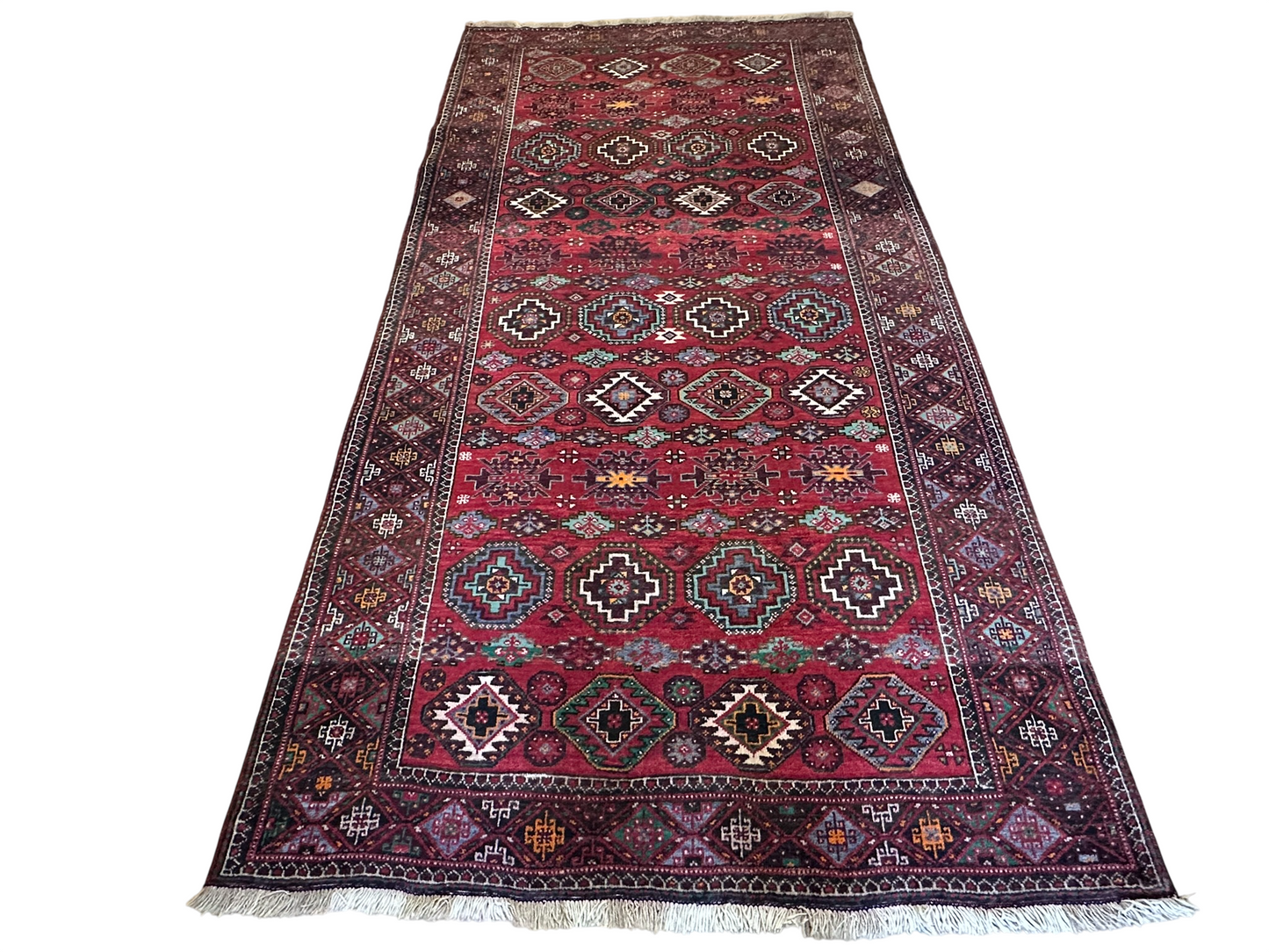 Antik Orientteppich handgeknüpft Heriz  Läufer naturfarben 300x154 cm