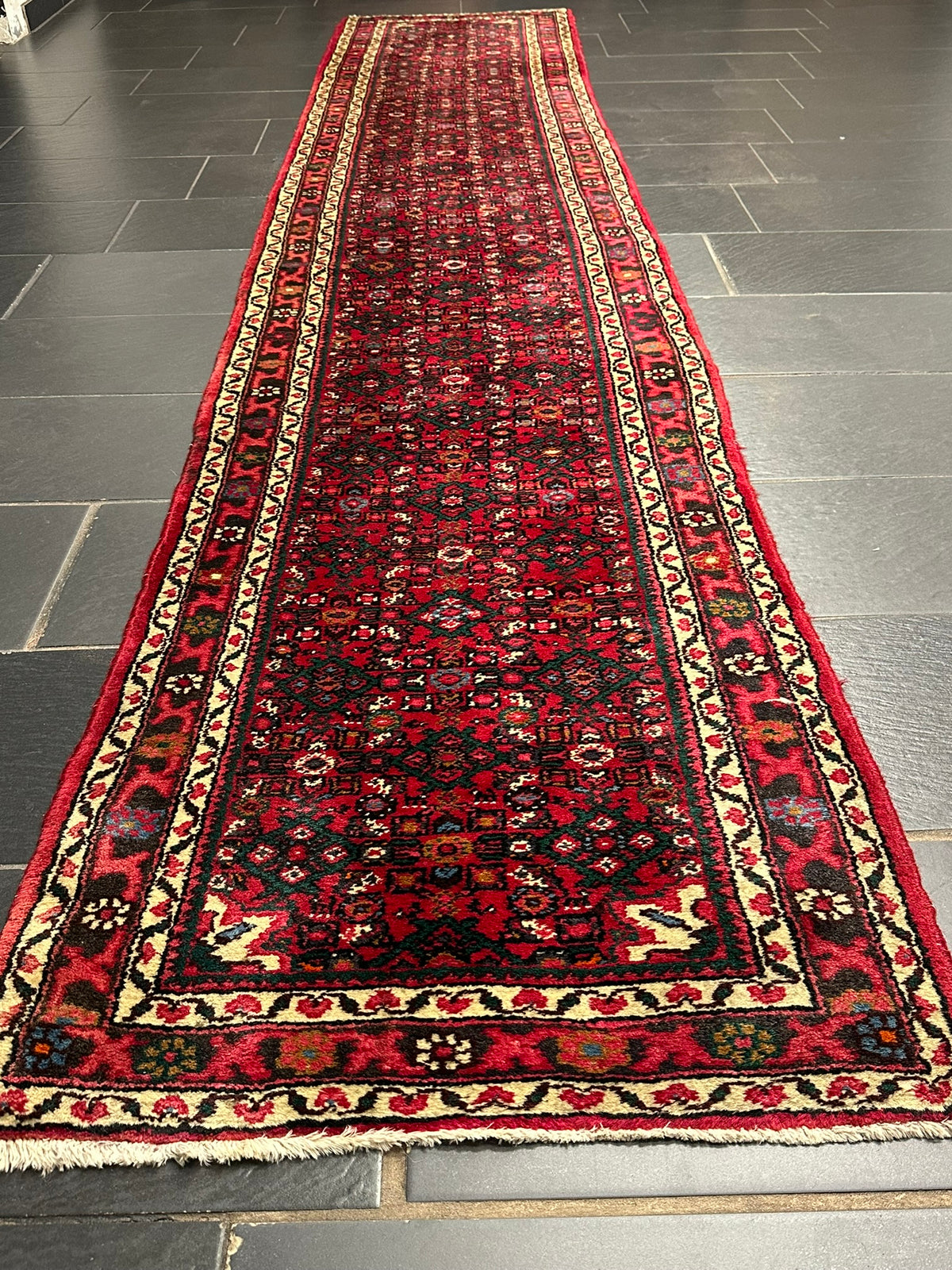 Orientteppich handgeknüpft Hamadan Läufer 395x75 cm