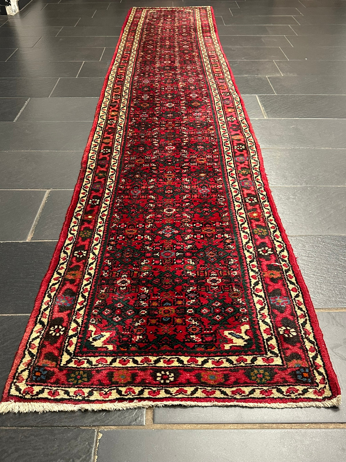 Orientteppich handgeknüpft Hamadan Läufer 395x75 cm