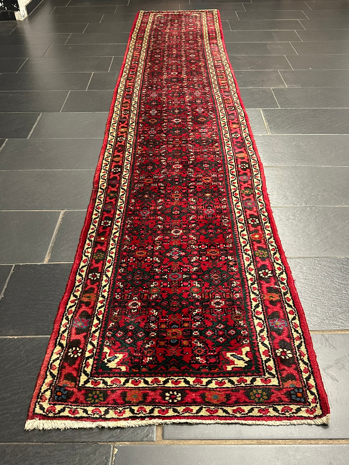 Orientteppich handgeknüpft Hamadan Läufer 395x75 cm