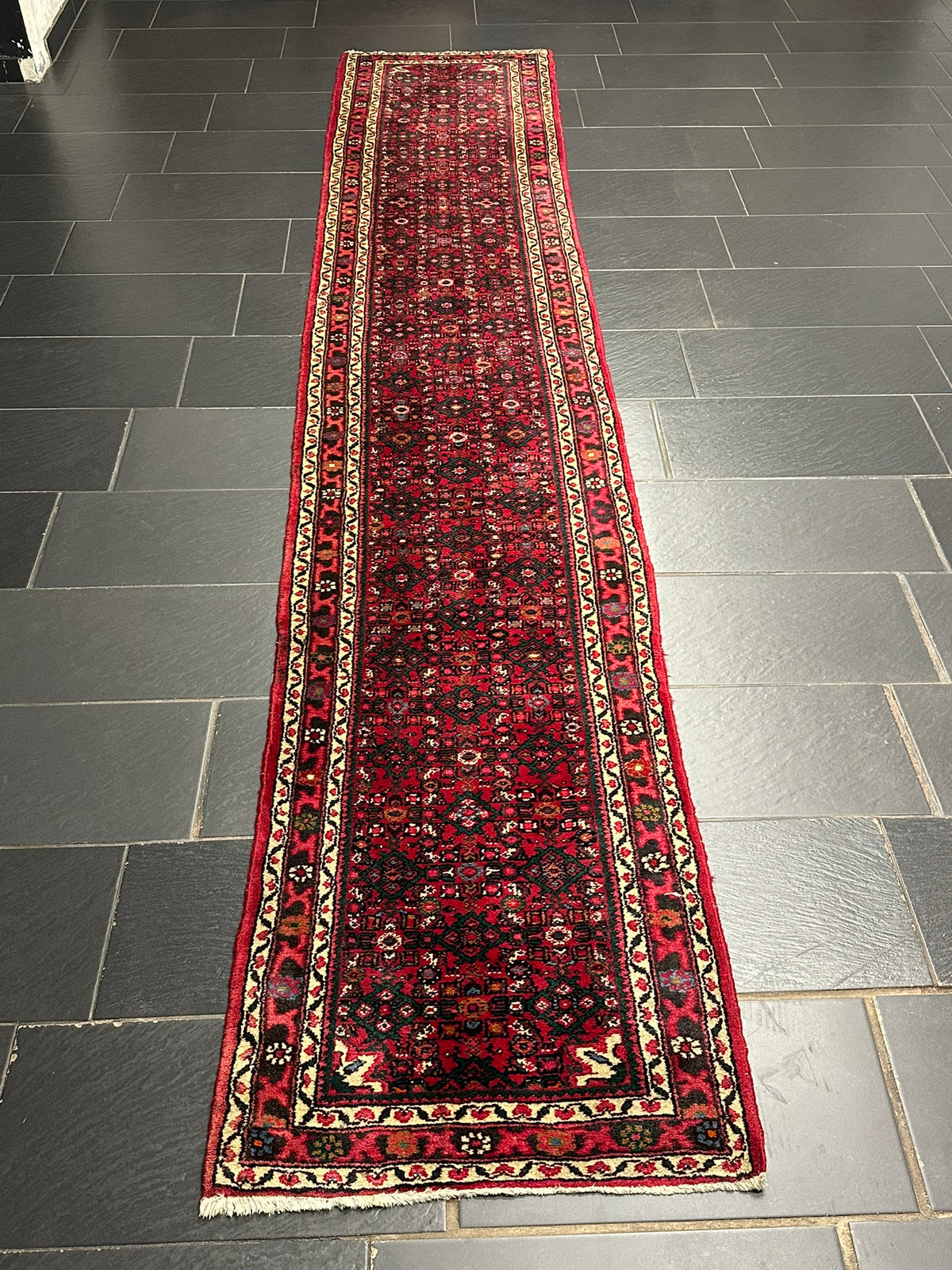 Orientteppich handgeknüpft Hamadan Läufer 395x75 cm