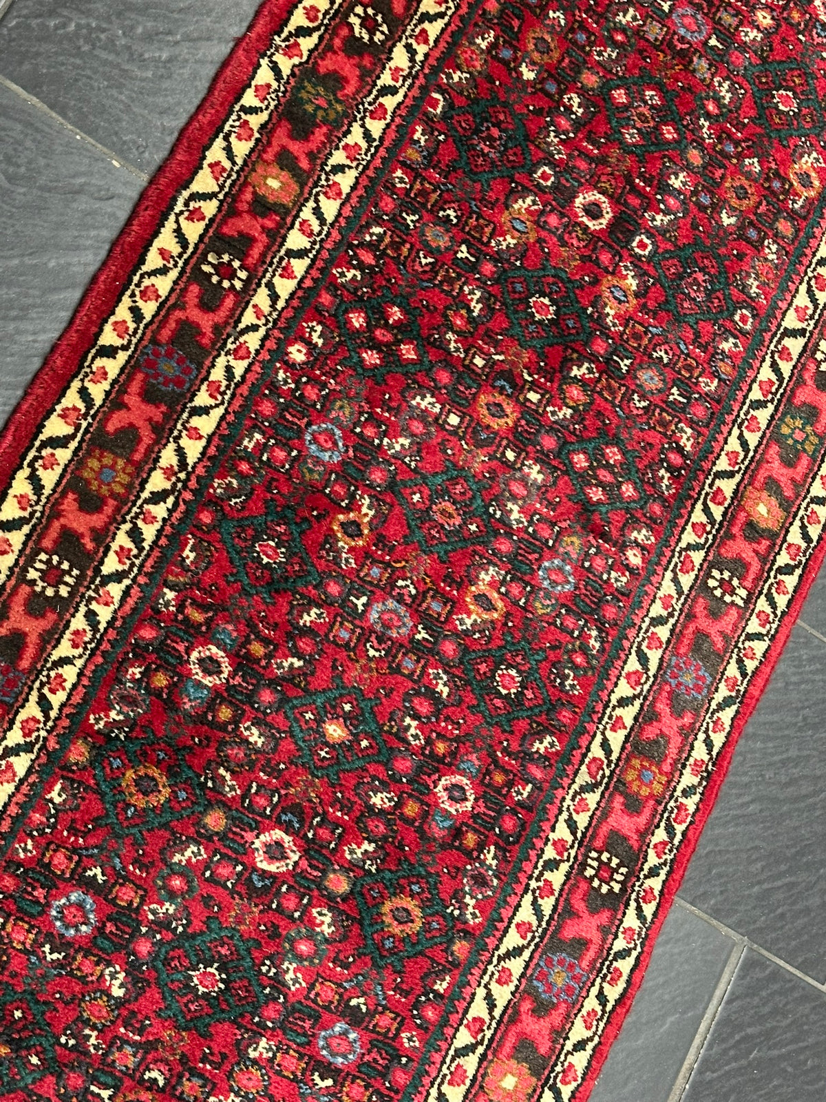 Orientteppich handgeknüpft Hamadan Läufer 395x75 cm