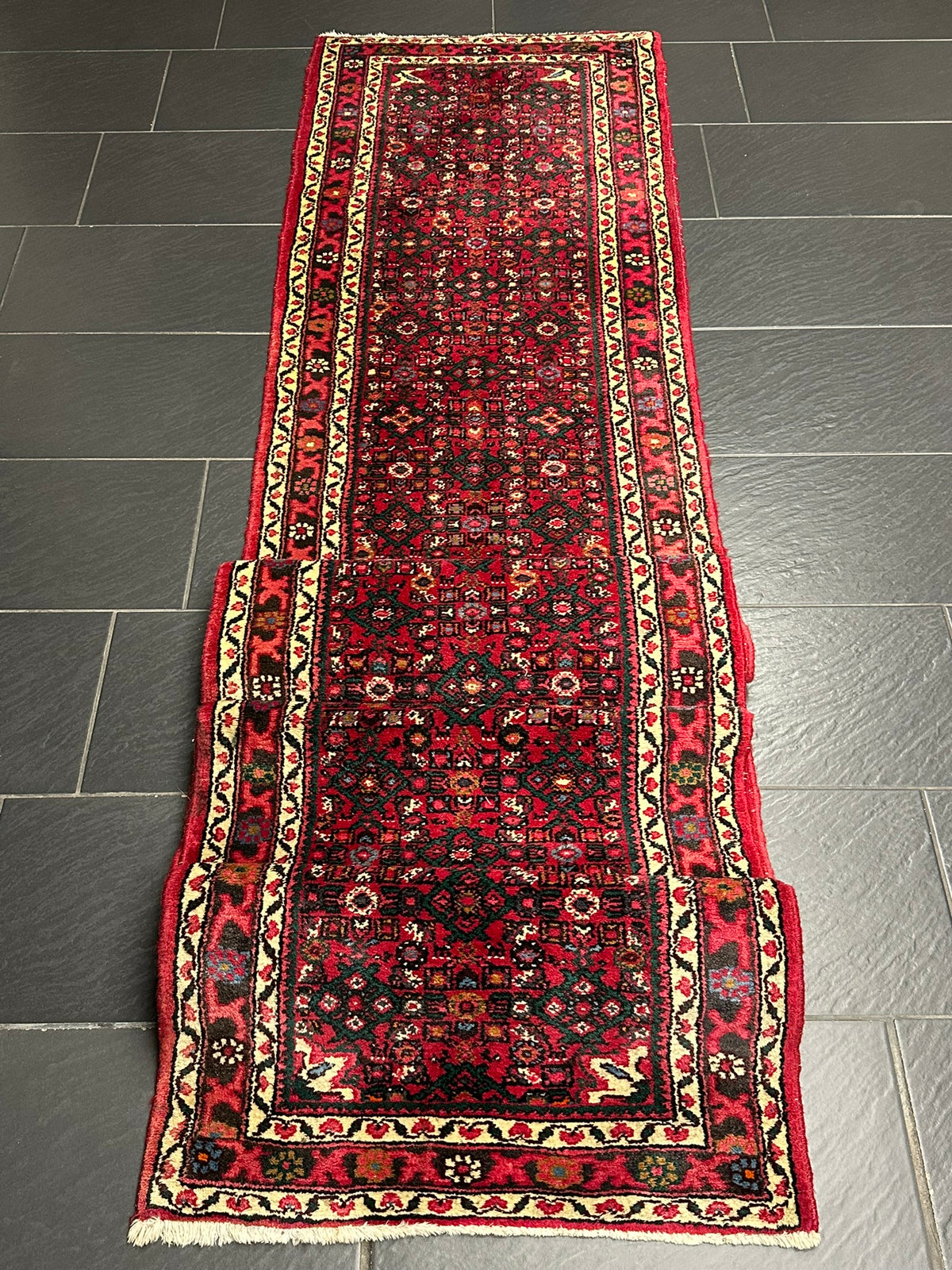 Orientteppich handgeknüpft Hamadan Läufer 395x75 cm