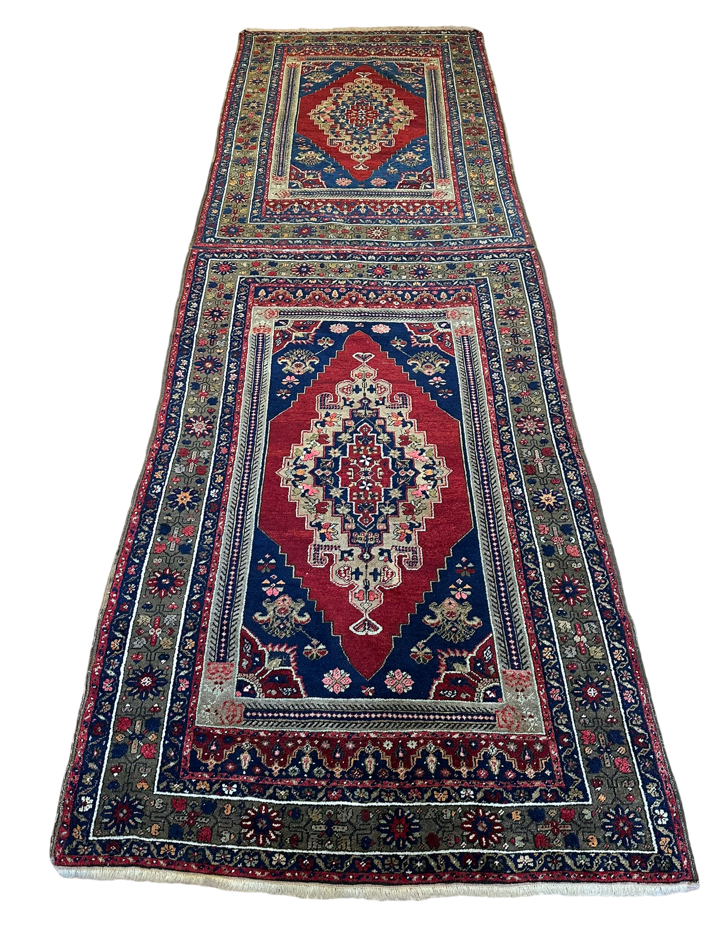 Antik Orientteppich handgeknüpft Uschak naturfarben 487x120 cm
