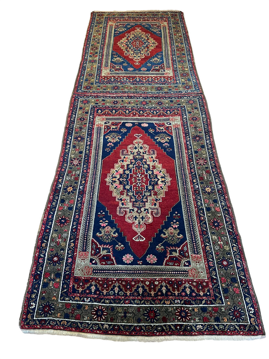 Antik Orientteppich handgeknüpft Uschak naturfarben 487x120 cm