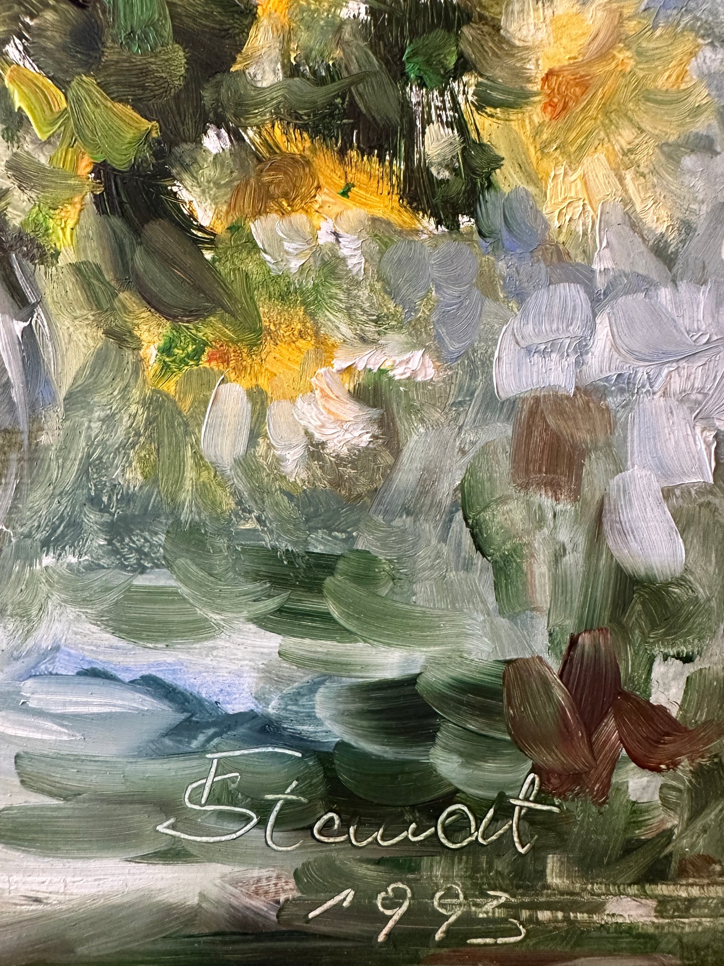 Staudt (1995) Ölgemälde Moderne Ansicht eines Stilllebens Blumenstrauß