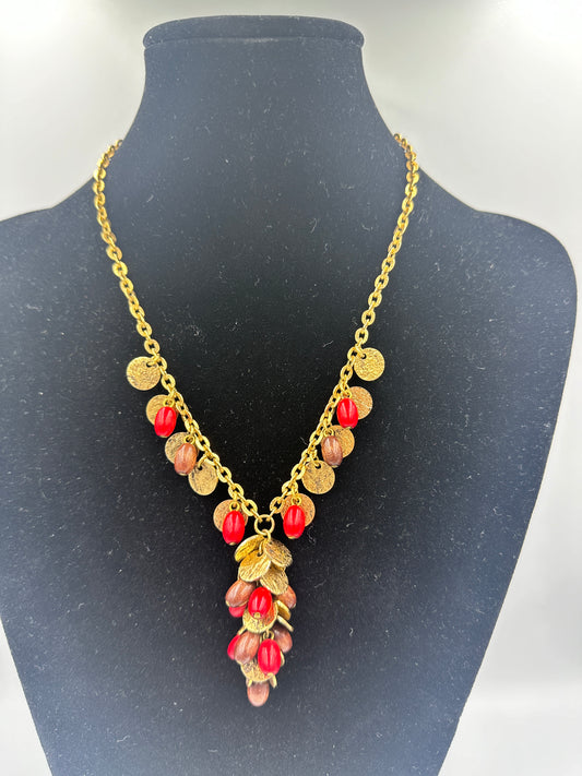 Collier-Kette mit Rot-Braun-Goldfarbenen Anhängern