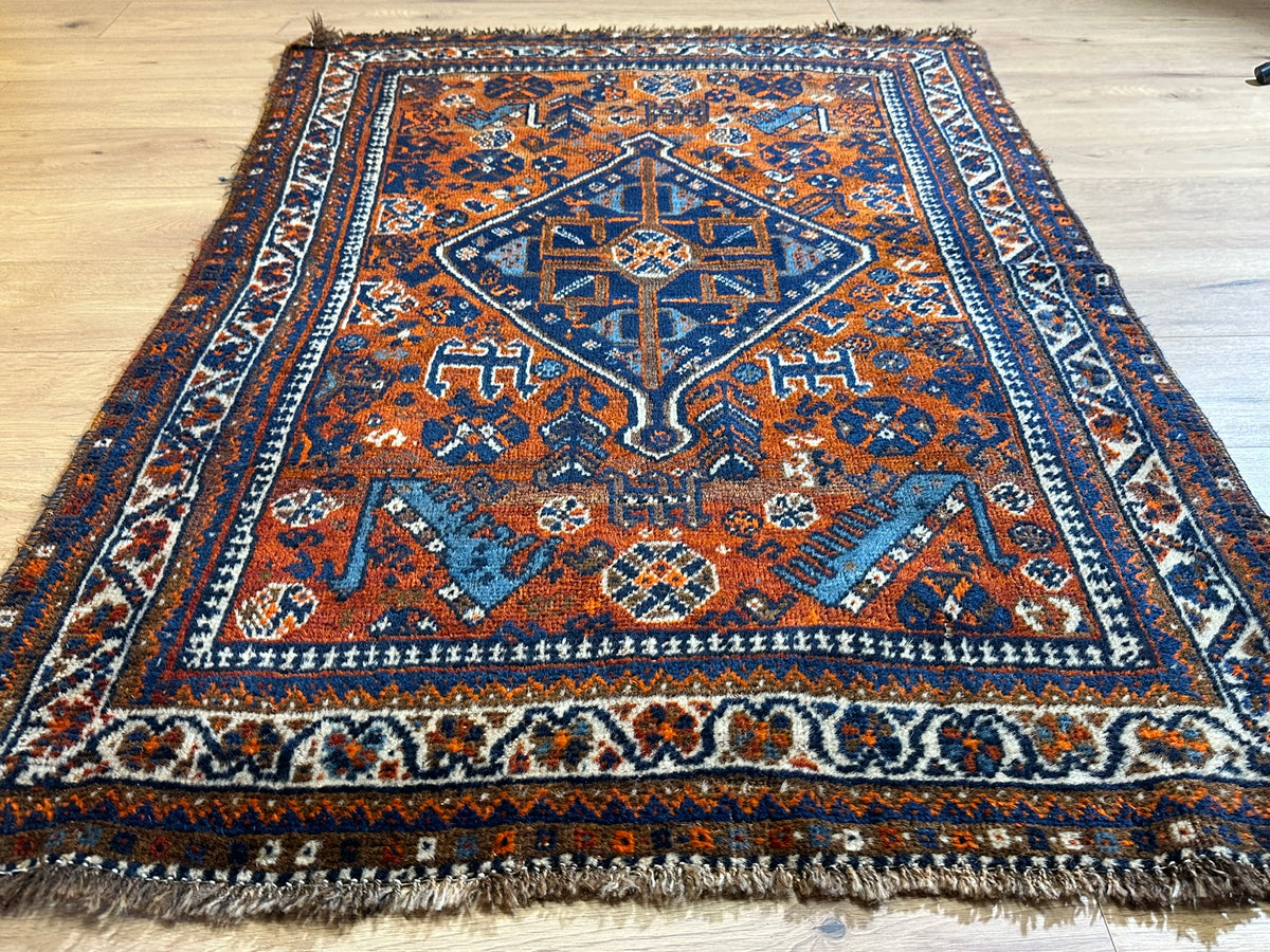 Antiker Orientteppich handgeknüpft Ghashghai 160x110 cm