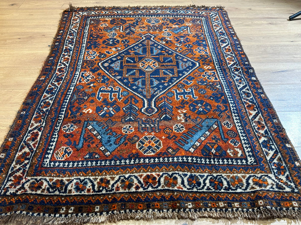 Antiker Orientteppich handgeknüpft Ghashghai 160x110 cm