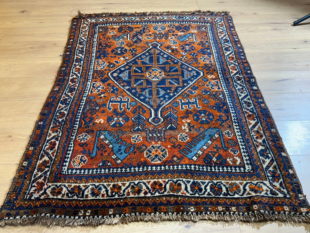 Antiker Orientteppich handgeknüpft Ghashghai 160x110 cm