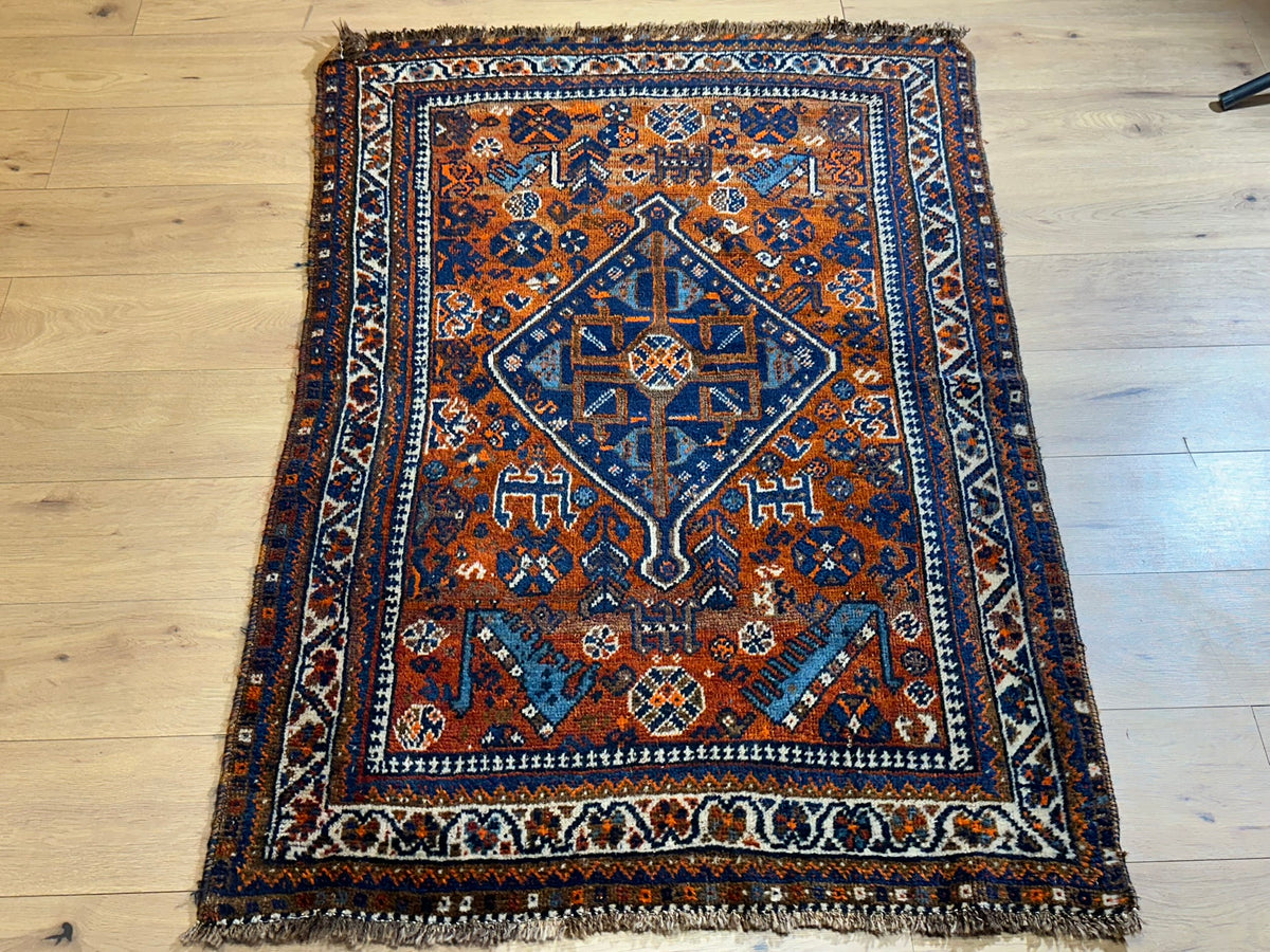 Antiker Orientteppich handgeknüpft Ghashghai 160x110 cm